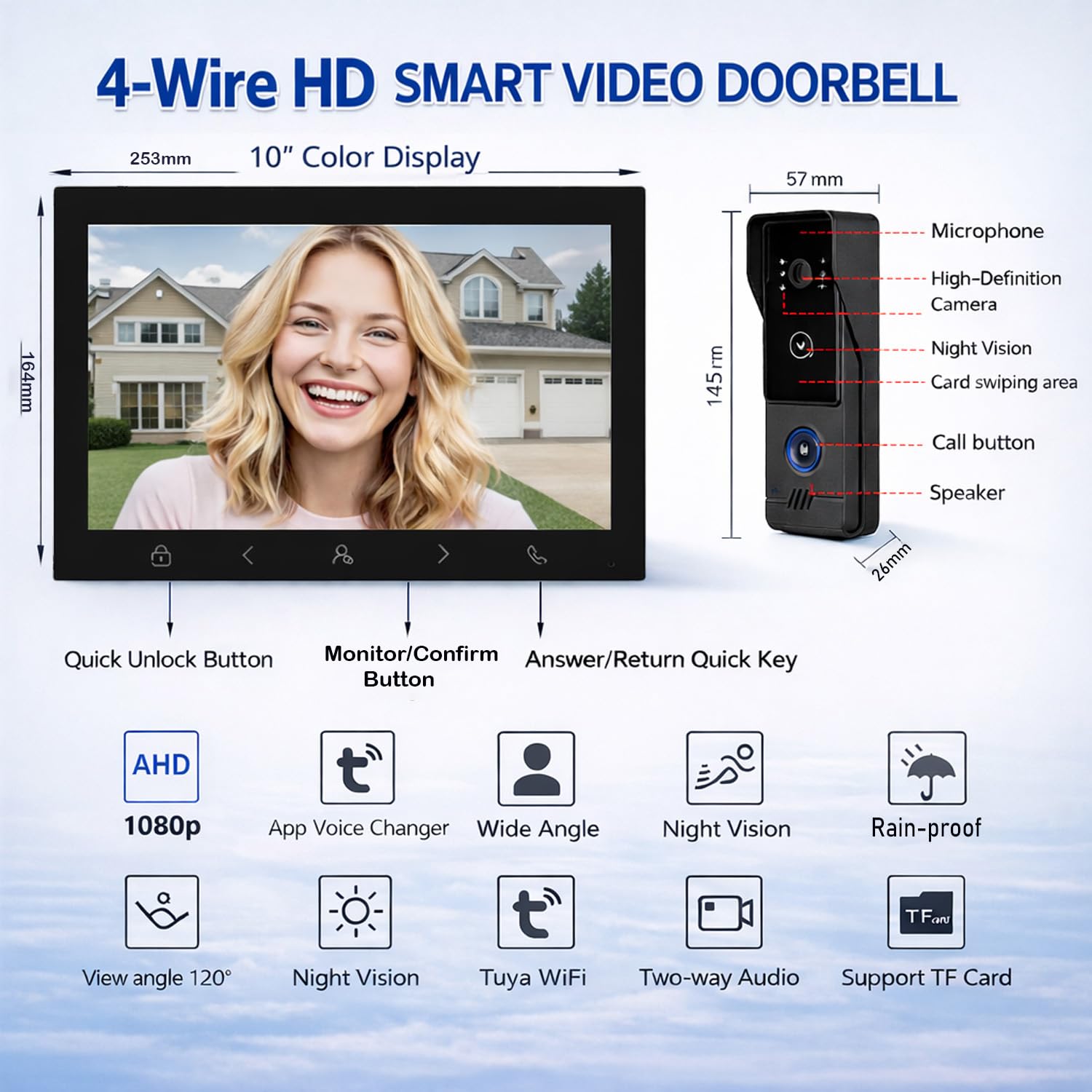 Visiophone WiFi TUYA avec contrôle d’accès, interphone vidéo connecté, ouverture de porte via application mobile et RFID(IC) / NFC, pour entrées résidentielles et professionnelles(4)