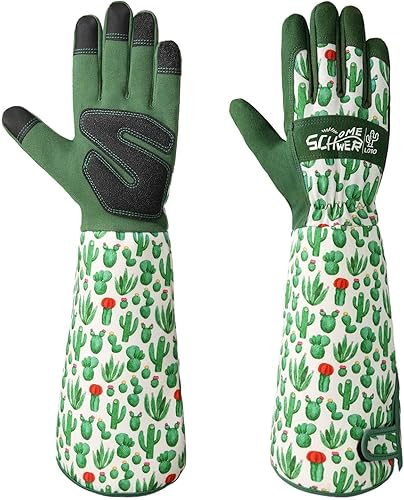 Schwer Guantes largos de jardinería para mujer, guantes de poda de rosas con protección de antebrazo, guantes de trabajo transpirables con pantalla