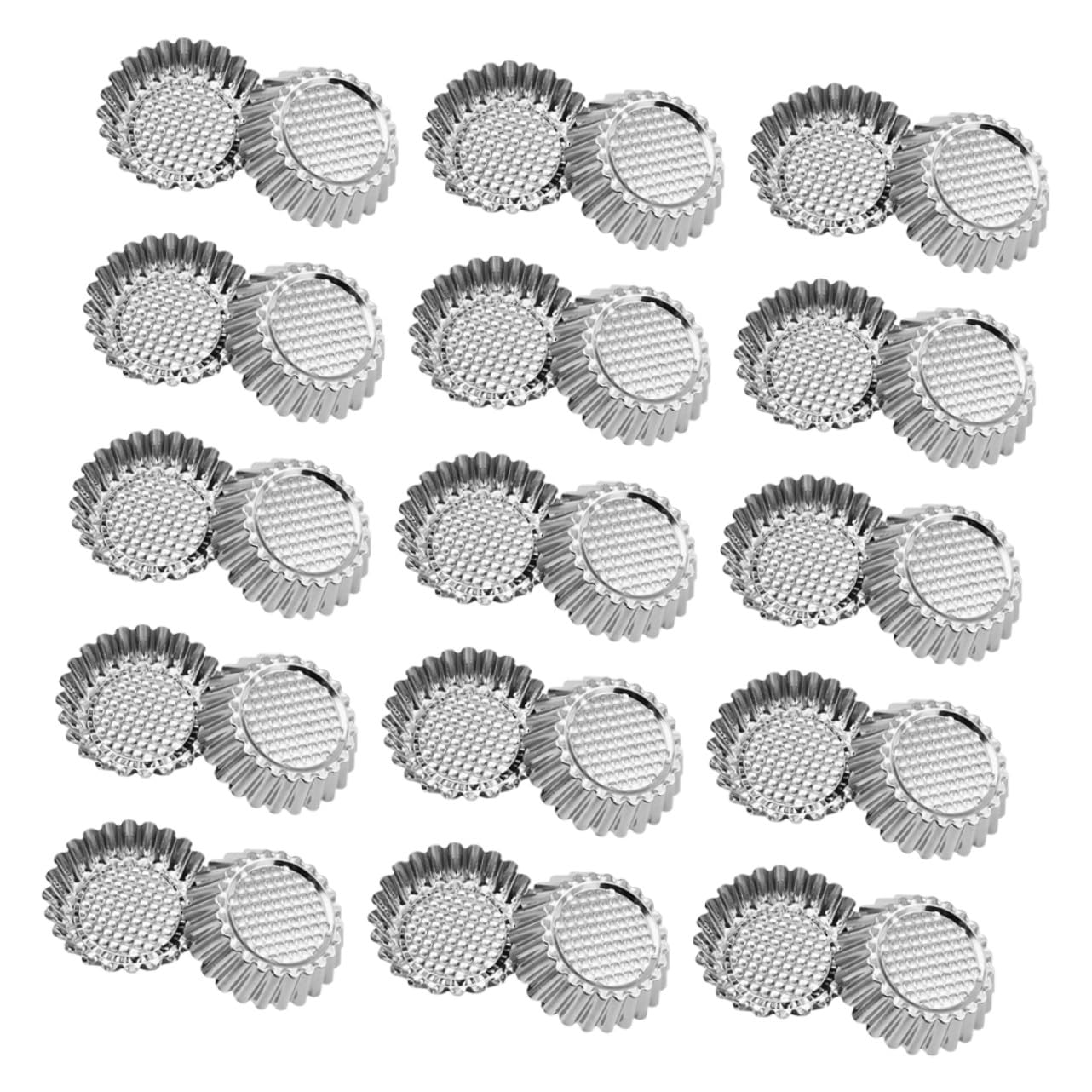 Hemobllo Molde para Tarta de Huevo 30 Piezas de Acero Inoxidable Plata | Borde Redondo y Forma de Flor, Antiadherente, Limpieza Sencilla, para Hornear en Reuniones Familiares