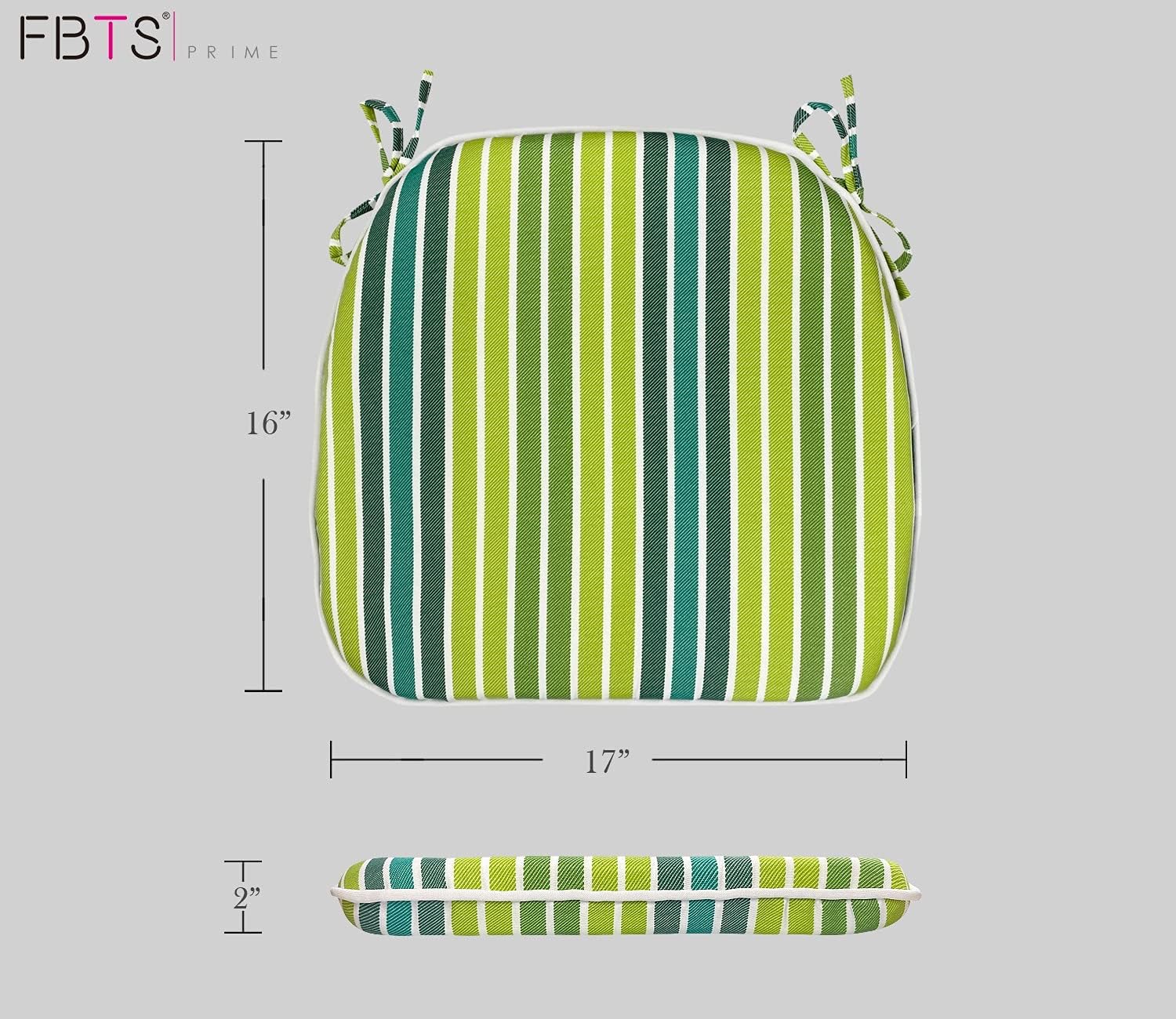 Outdoor Chair Cushions Set of 2 Patio Seat Cushions with Ties 16x17 Inch Green Stripe U-Shape Chair Pads for Outdoor Patio Garden Home Office Furniture