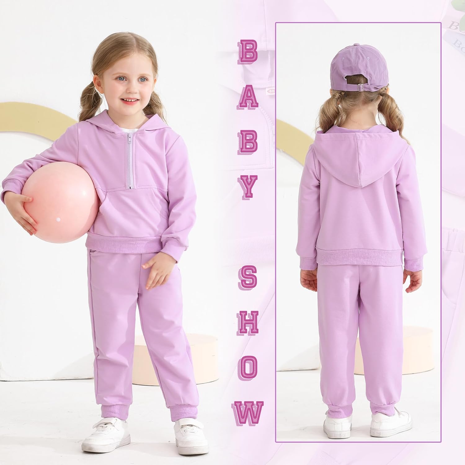 Happy Town Baby Clothes for Girls Boys Solid Color Half-Zip Sweatshirt and Sweatpants Outfits Set Fall Toddler Sweatsuit - Image 3
