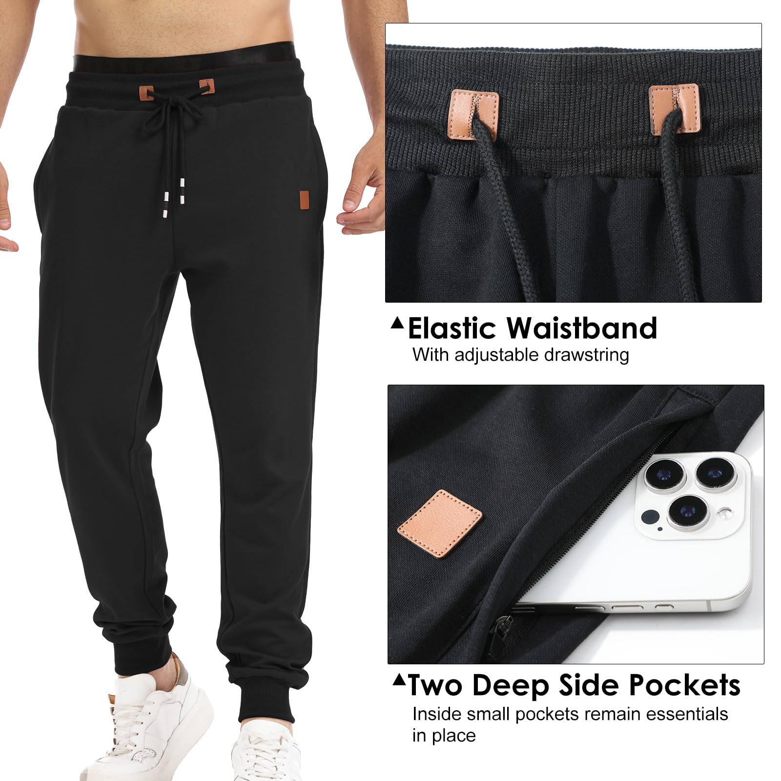 Suwangi Pantalon de Survetement pour Homme Jogging Training Pantalons de Course à Pied et D'entraînement Tapered Cuff avec Poches Zippées