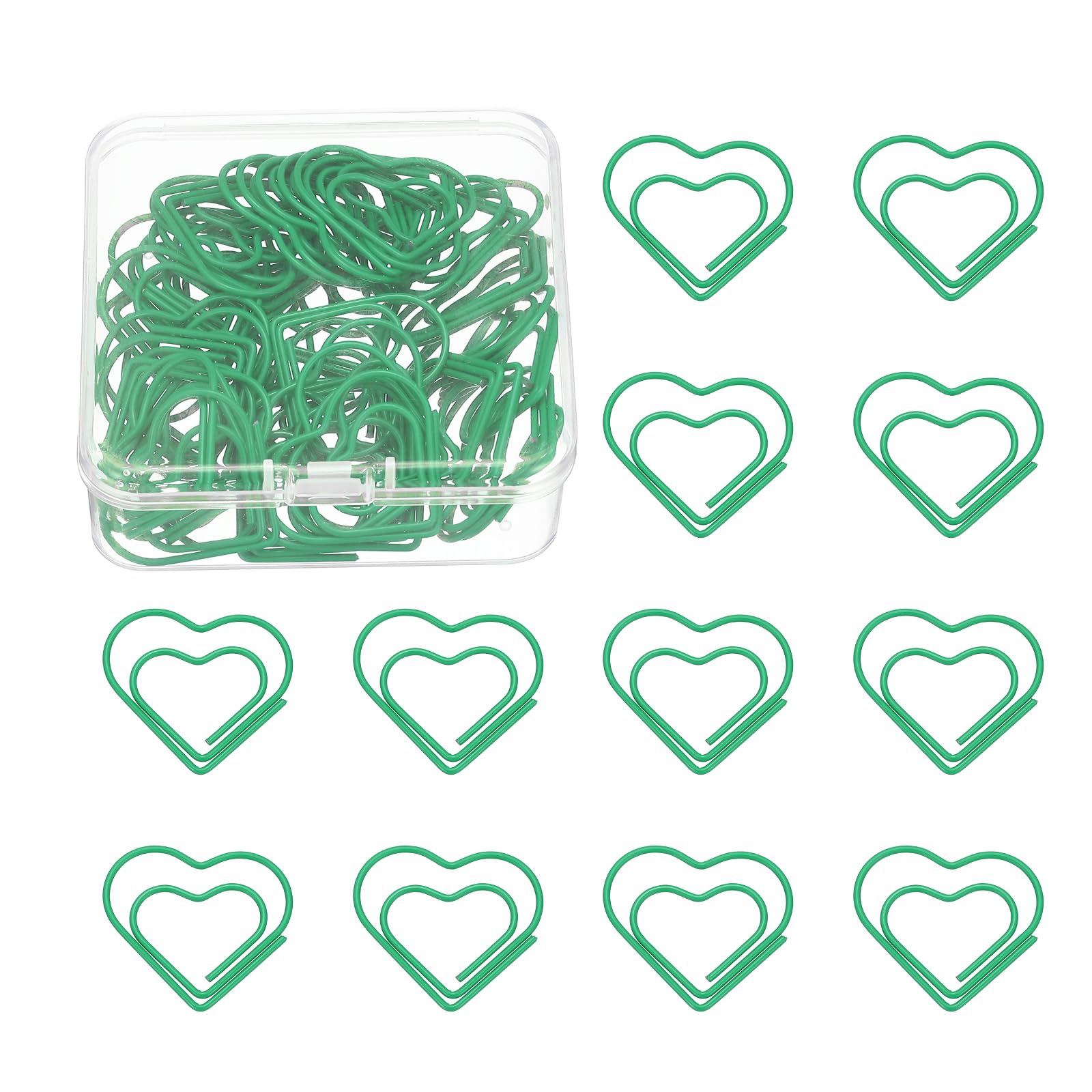 PATIKIL 50 Pcs Heart Shape Paper Clip, Metal Cute Small Paper Clamp Clips for Office Supplies Craft Scrapbook Document Note Sorting, Plastic Coating, Green