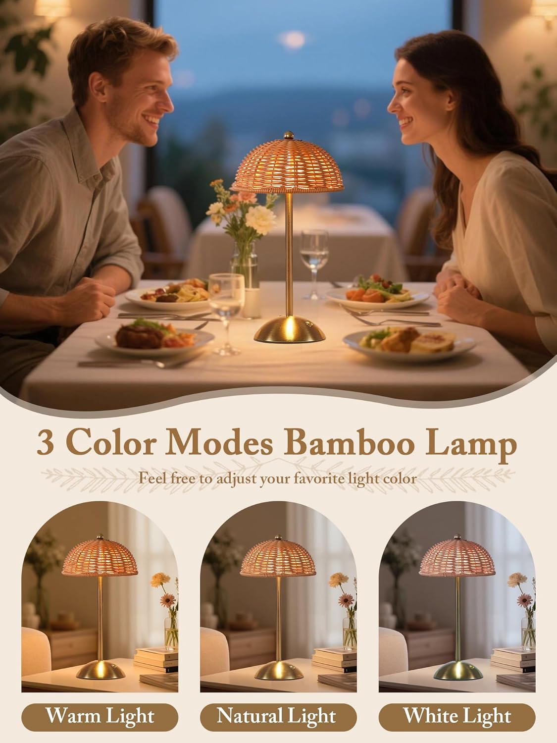 Rattan Boho Table Lamp,Small Wicker Night Light,3 Color Temperature Touch Control Bedside Lamps,LED Rechargeable Reading Lights Home Bedroom Living Room Restaurant Coffee Shop Decor Ambient Lighting