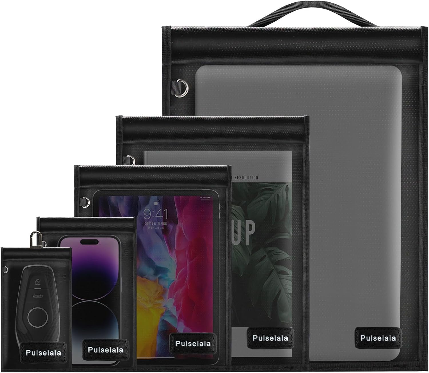 Product image of Large Faraday Bags Emp Proof for Car Keys & Phone & Tablets & Laptop & Key Fob - 5 Pack Faraday Cage Faraday Key Fob Protector Faraday Pouch, Anti-Tracking Anti-Hacking, RFID Signal Blocker (Black)