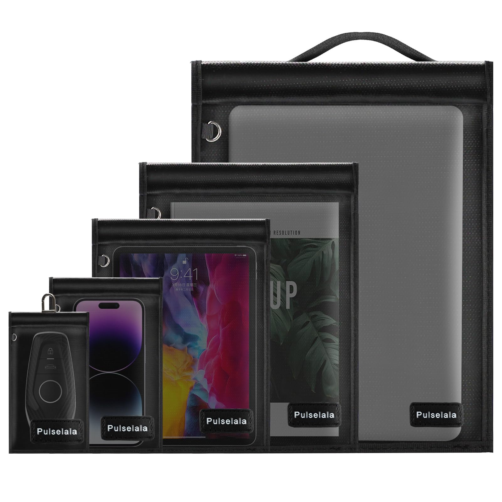 Large Faraday Bags Emp Proof for Car Keys & Phone & Tablets & Laptop & Key Fob - 5 Pack Faraday Cage Faraday Key Fob Protector Faraday Pouch, Anti-Tracking Anti-Hacking, RFID Signal Blocker (Black)