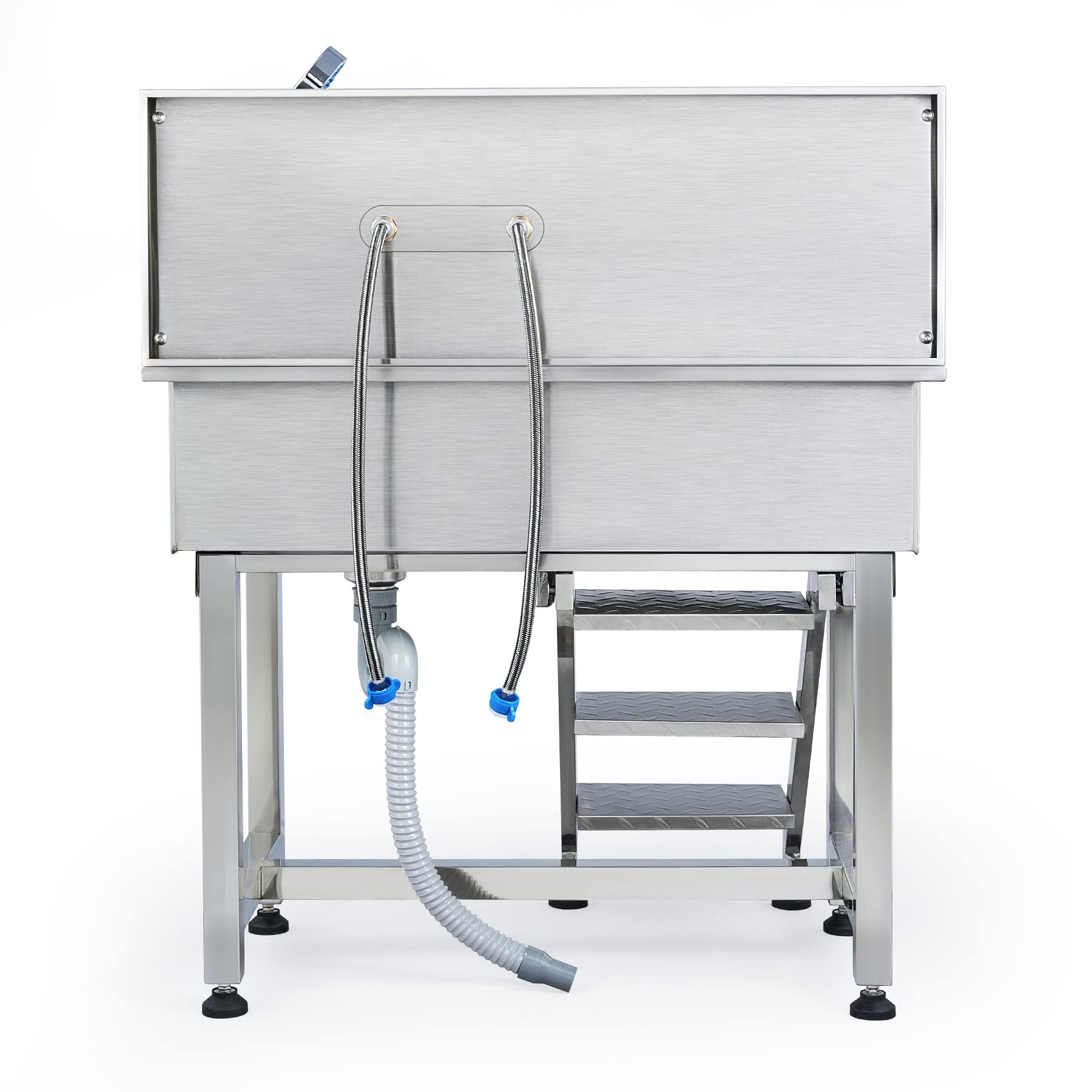 CO-Z 86 cm Vasca da Bagno per Cani in Acciaio Inossidabile, Vasca Toelettatura Professionale per Animali Domestici capacità 80 kg, Vasca Doccia per Toelettatura con Scale Porta Scorrevole Rubinetto