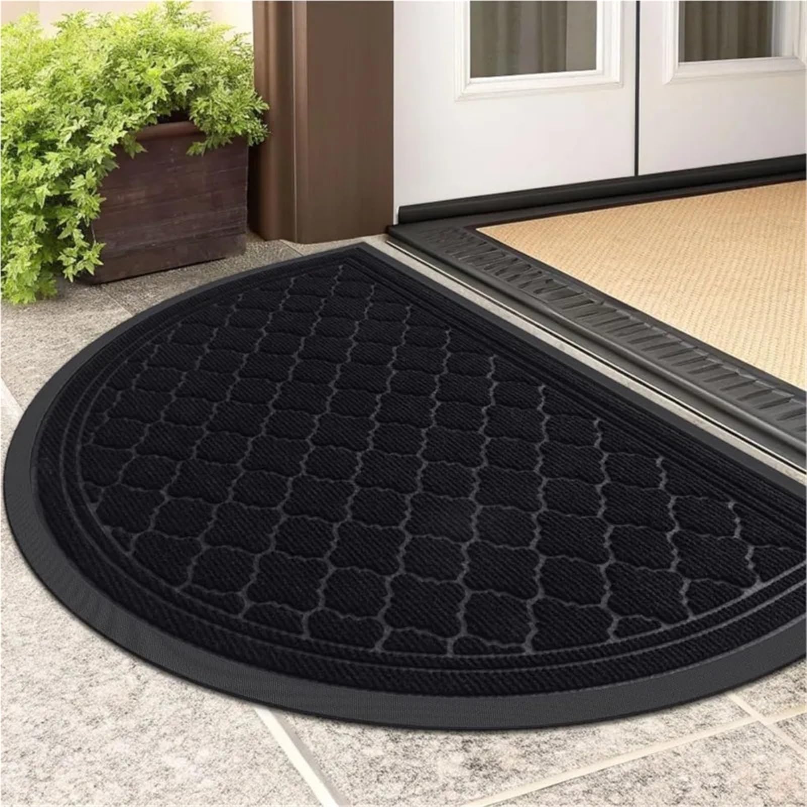 Paillasson Demi Lune Tapis de Porte Demi-Lune for l'extérieur, paillasson Absorbant, Lavable, Robuste, intérieur, antidérapant, en Caoutchouc(Brown,43.3x75cm)