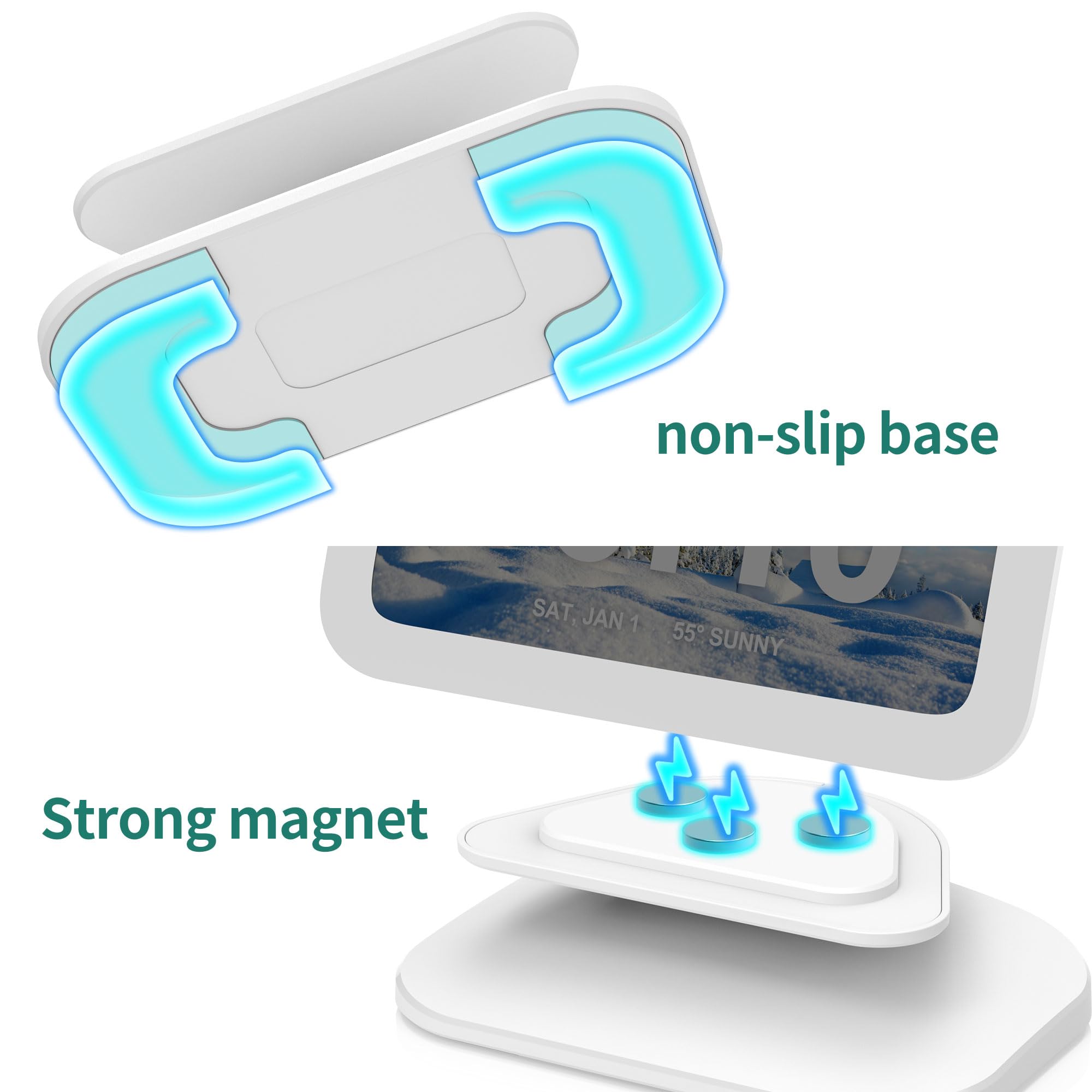 PlusAcc Ständer für Show 5 & Handy mit USB-C/A-Ladeanschluss - Verstellbare Ladeständer Halterung Ladestation Basis kompatibel mit Show 5 3.Gen/iPhone/iPad (Weiß)