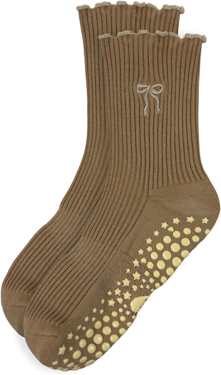 3 Pairs Cute Pilates Grip Socks for Women, Ruffle Yoga Non Slip Barre Socks for Workout & Dance