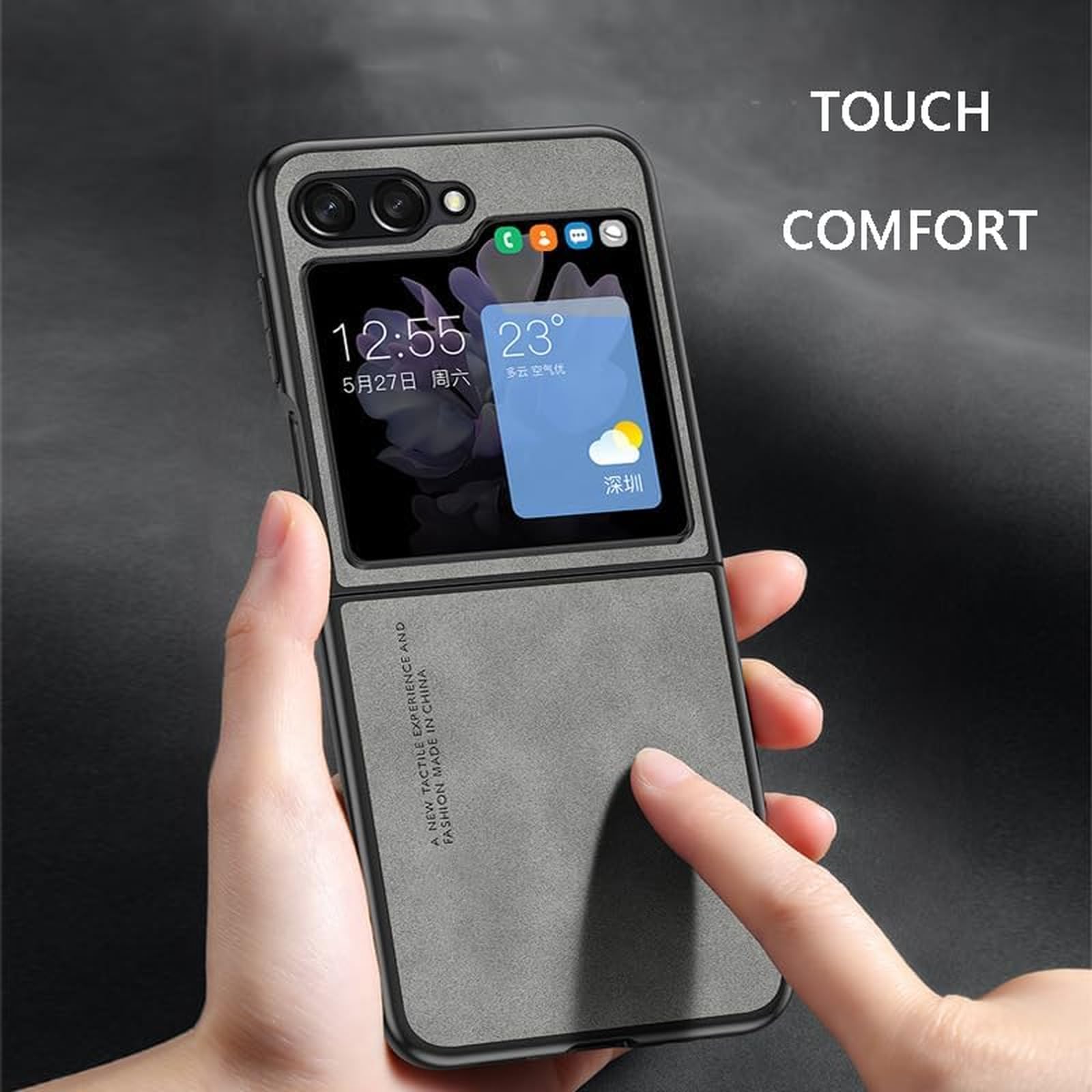 EKSED Custodia in Pelle per Samsung Galaxy Z Flip 5 5G 2023, Cover Ultra Sottile Resistente, Protezione per Obiettivo Fotocamera, Custodia per Telefono Antiurto AntiGraffio
