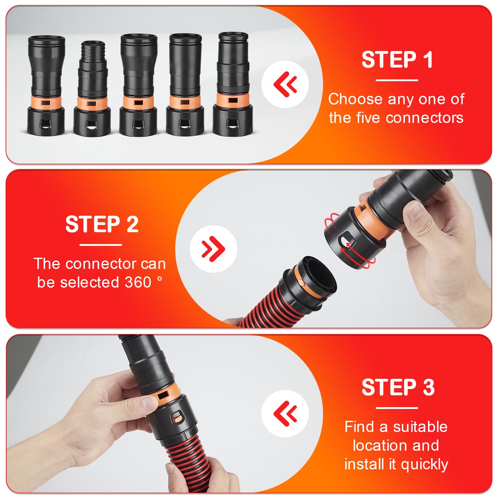 Kit de adaptador universal de 7 piezas para herramientas de carpintería, conectores de plástico ABS de alta resistencia compatibles con aspiradora de tienda y más