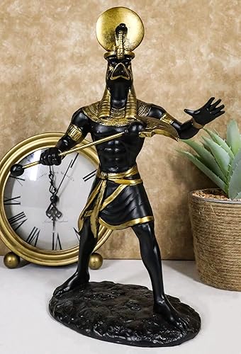 Miniatura 9 de Ebros Gift Religión egipcia Mitología Dios Horus Ra con Sol y Uraeus Figura de disco Deidad de la guerra y el cielo sin fin Escultura de 11 pulgadas