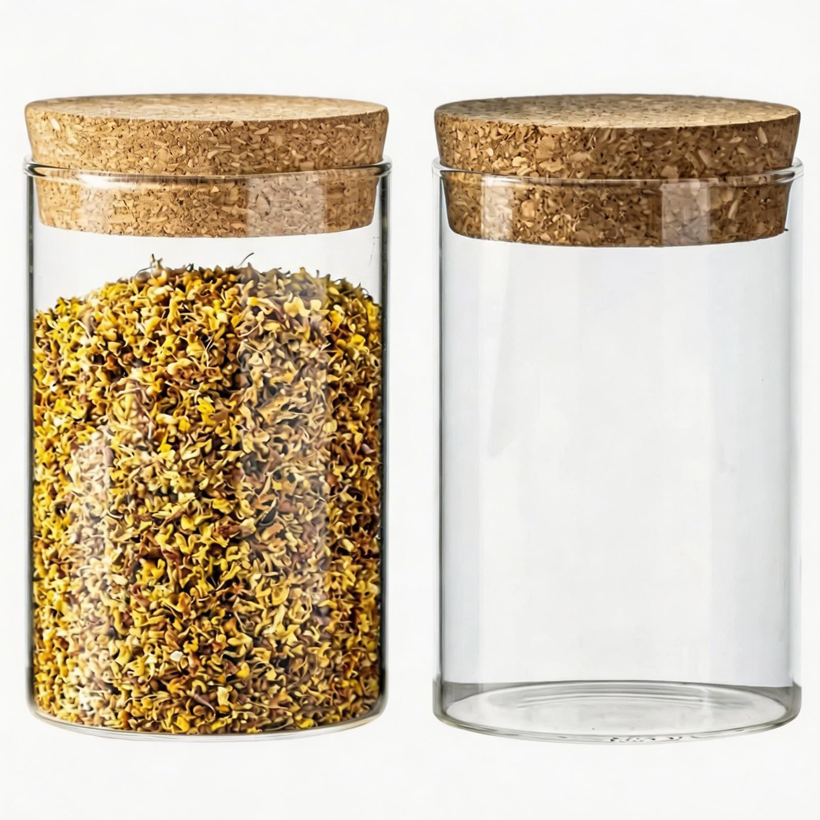 2Pcs 300ml/10oz Empty Clear Glass Bottles with Cork Stopper - Refillable Dry Food Goods Storage Container Vial Jars for Flower Tea Dry Fruit Nuts Candy Seasoning and Other Small Items