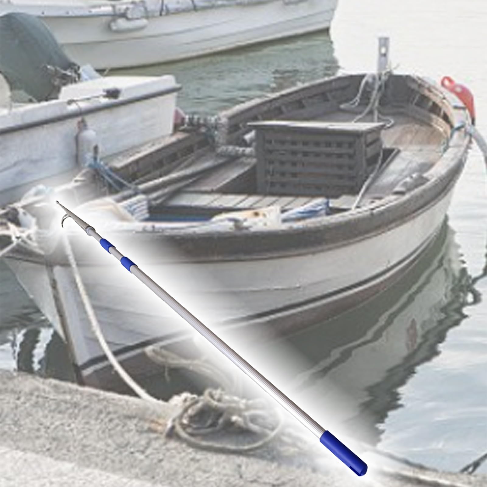 Palo di Salvataggio, aste telescopiche per ormeggio Barche | Asta di Spinta Versatile con Gancio in Acciaio Inox 316 e Impugnatura Antiscivolo | Leggero e Regolabile (da 6 m a 1,8 m/da 19,