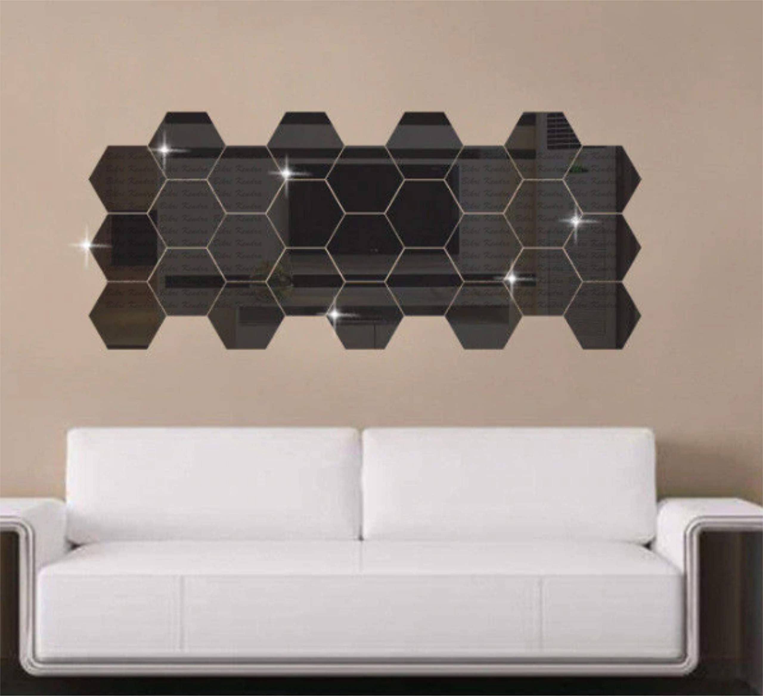 Bikri Kendra - Hexagon 24 Black Mirror Stickers for Wall, Acrylic, Mirror Decor Sticker, Hexagonal Wall Mirror Stickers, Acrylic Sticker 1