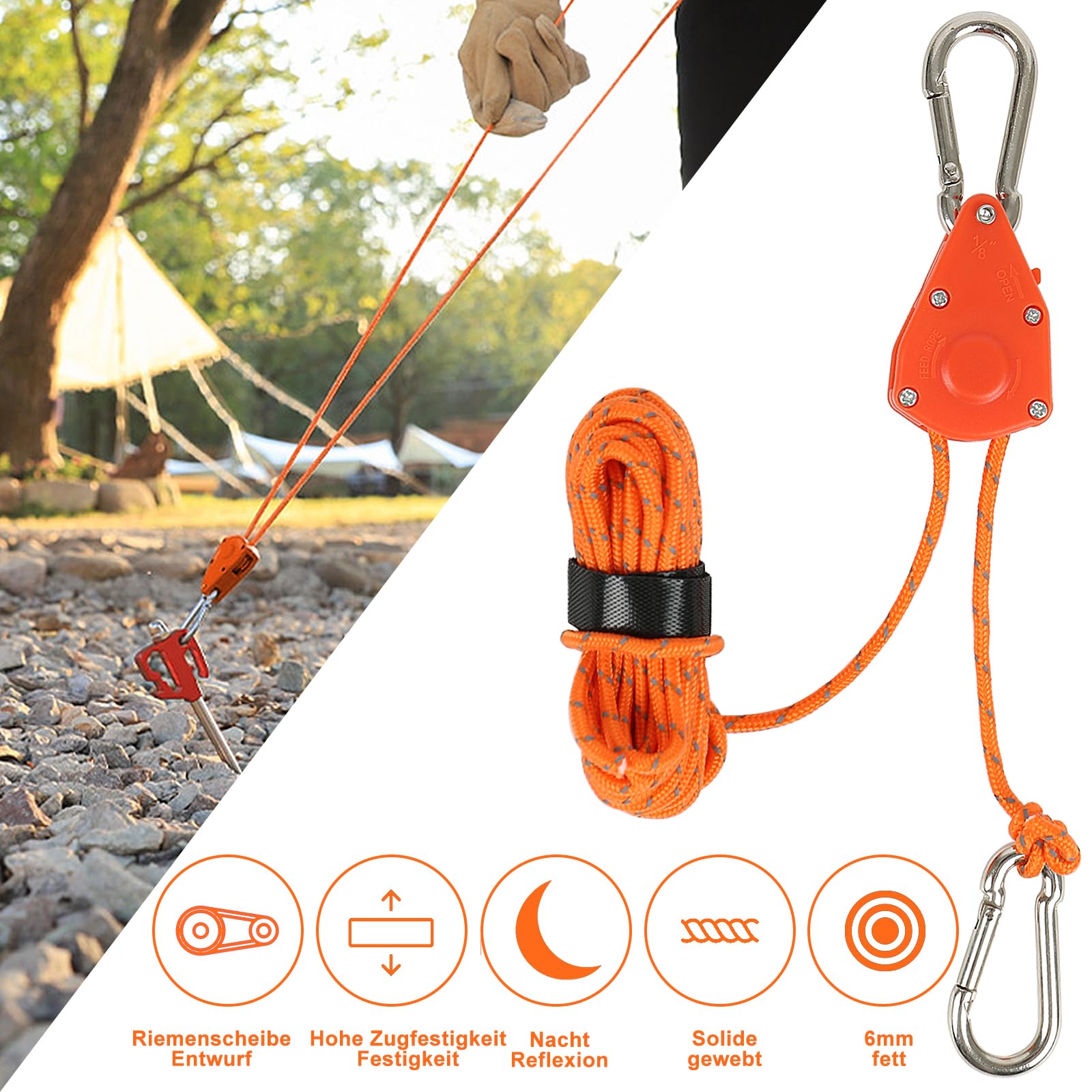 ACOMTUO Abspannseile 4m - 4 Stück Zeltschnur Mit Ratsche Orange