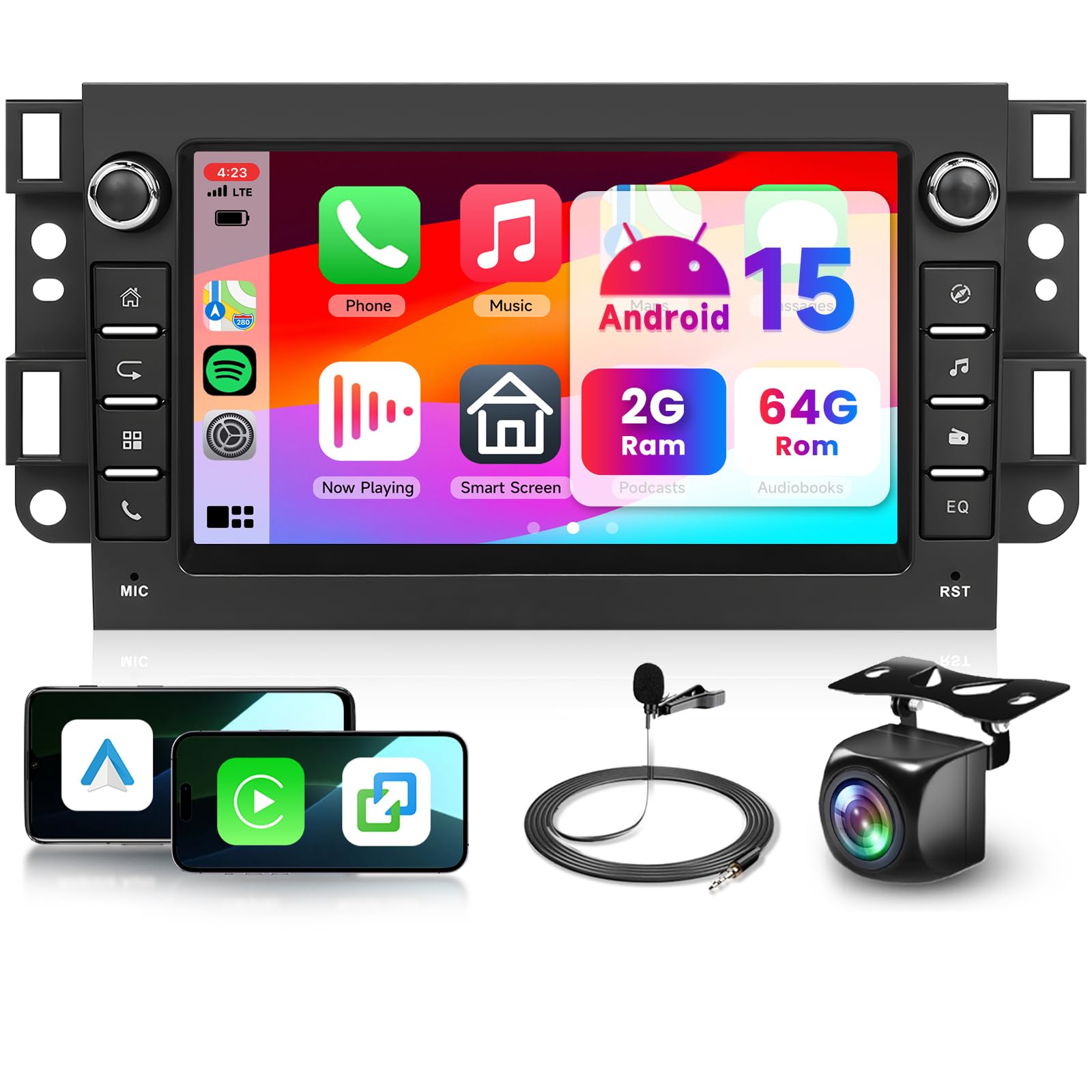 Hodozzy 2G+64G Radio para Chevrolet Aveo Captiva Epica Holden Daewoo Pontiac Carplay Android Auto, Pantalla Táctil de 7 Pulgadas Coche con GPS WiFi Bluetooth FM/RDS Radio DSP SWC Cámara