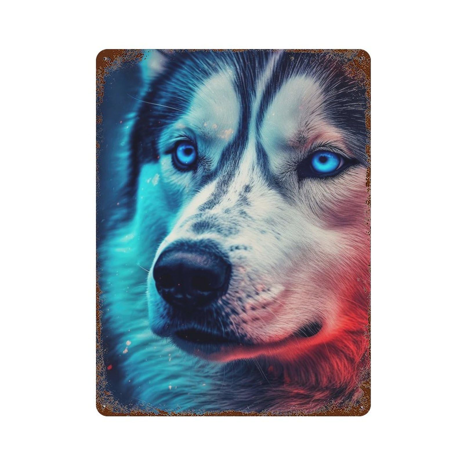 Husky Face Rusty Metal Tin Sign 15.7"x11.8", for Farmhouse, Kitchen And Entryway Decor, Rustic Home Decor
