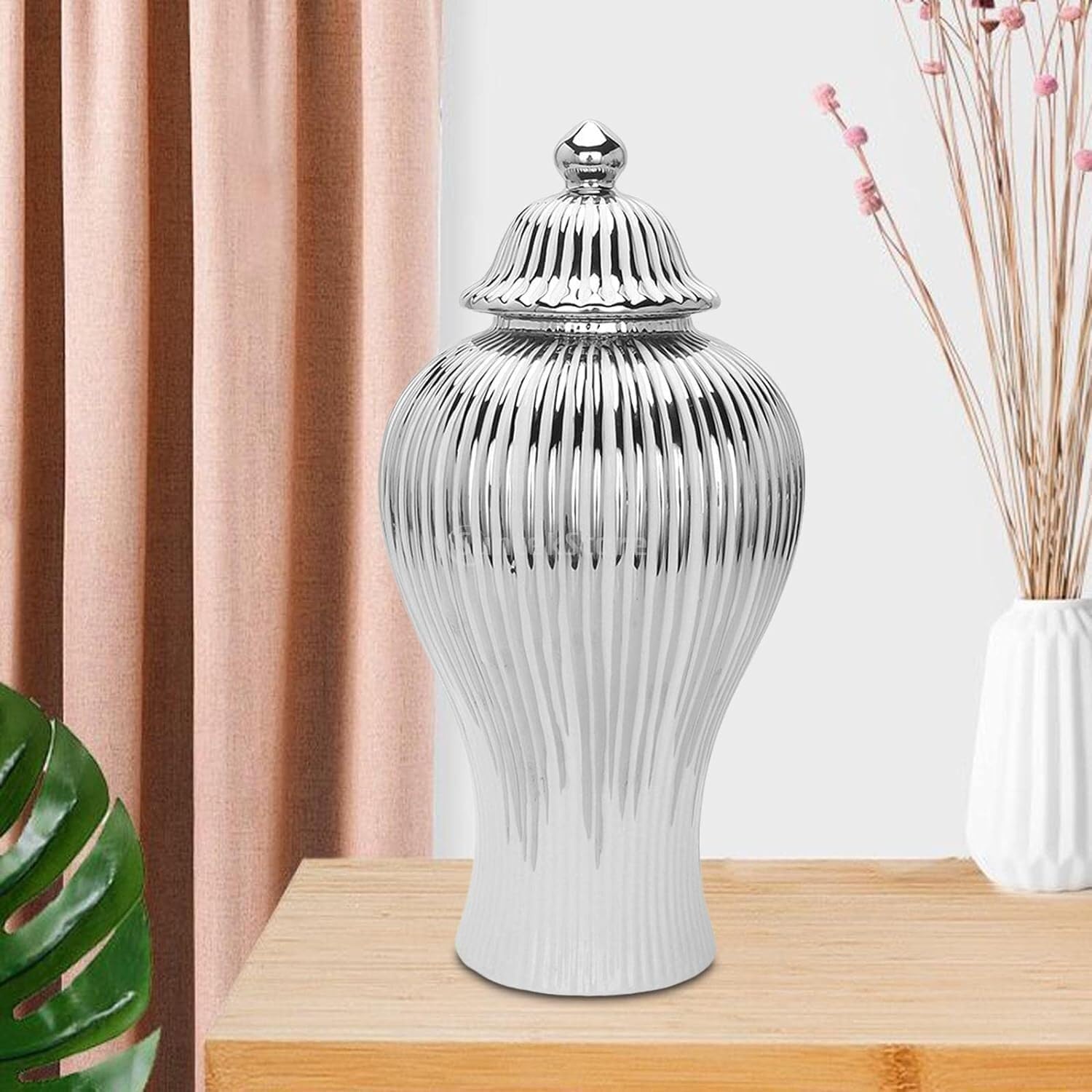 Jarrón de cerámica con tapa para decoración del hogar, ideal para organizar y mejorar interiores