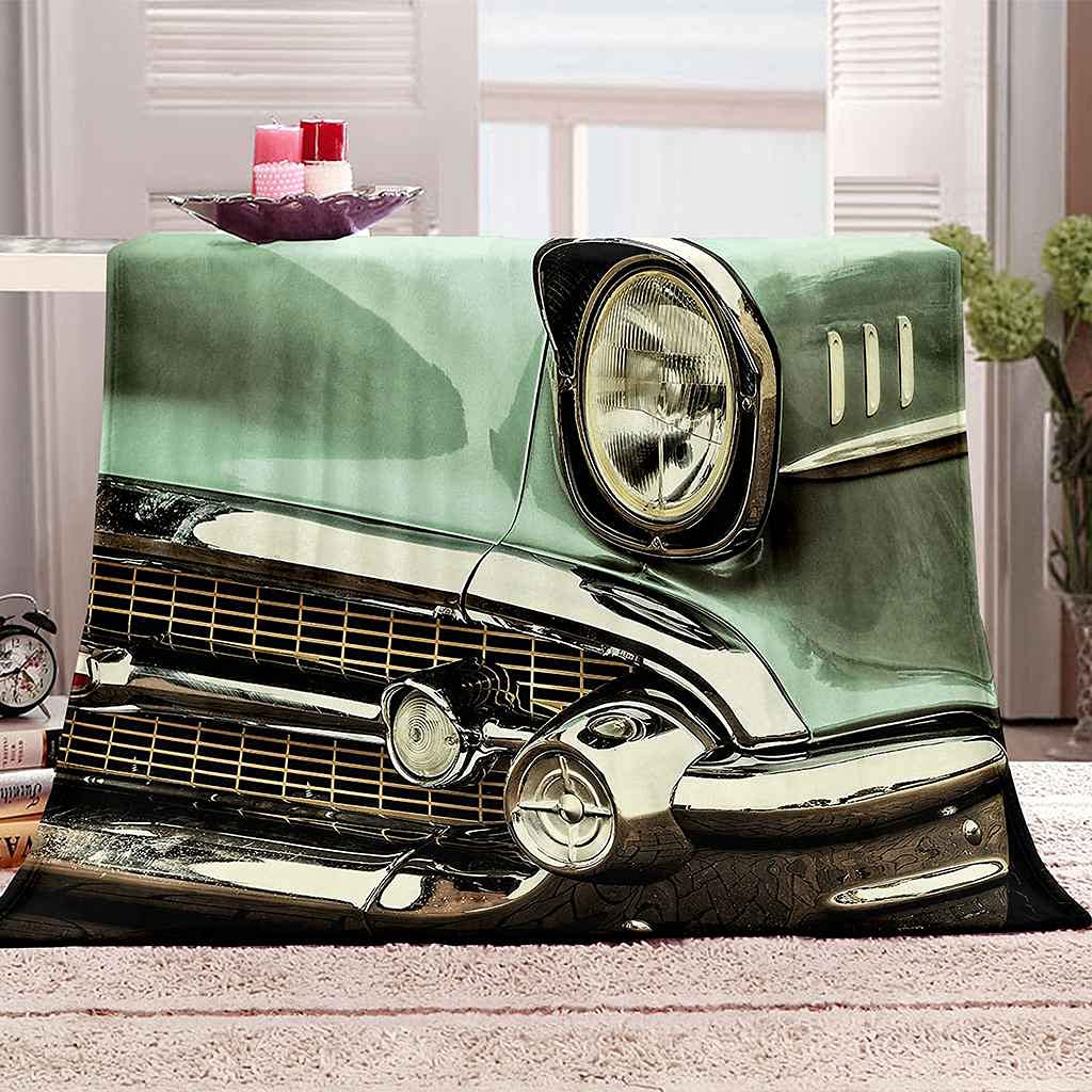 Couverture Polaire Idée Cadeau Originale Motif Phare de Voiture Vert Grand Plaid 3D