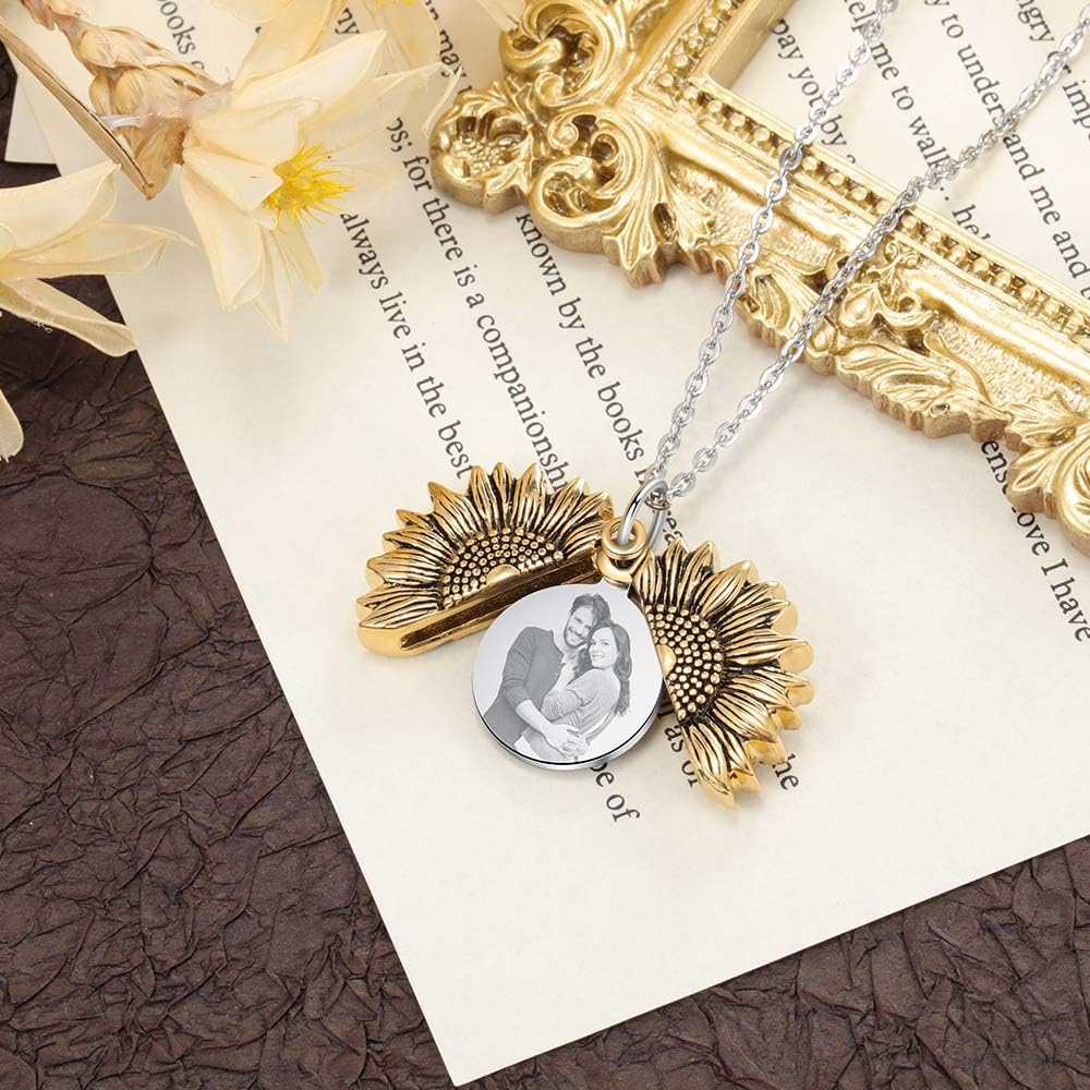 Jewelstruck Personalized Sunflower Gifts for Women You are My Sunshine Necklace Engraved Photo Locket Sunflower Necklace for Women Birthday Gifts Mothers Day Anniversary - Image 7