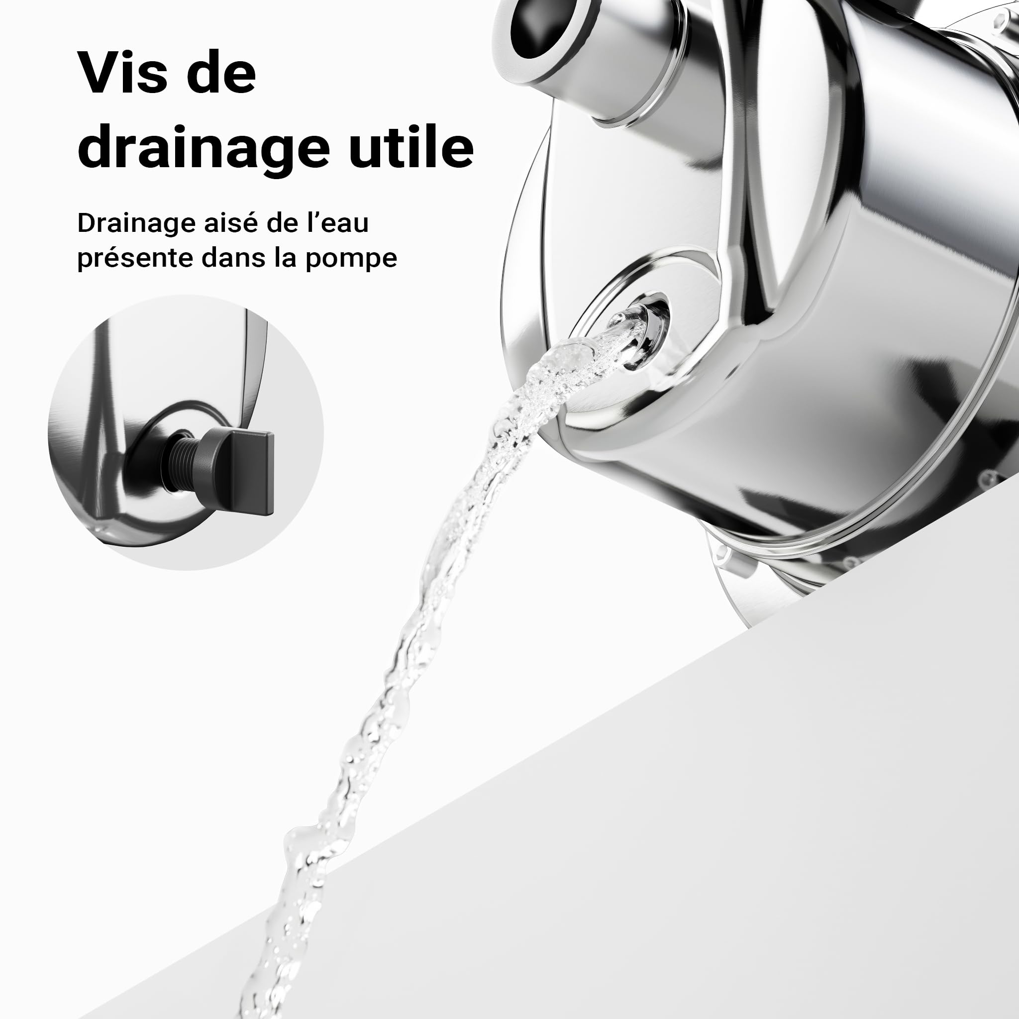 Wiltec Pompe de jardin – 3800 l/h / 1200 W – Hauteur de débit 48 m – en Acier fin – pour Eau douce de puits – avec Poignée de transport & Vis de purge