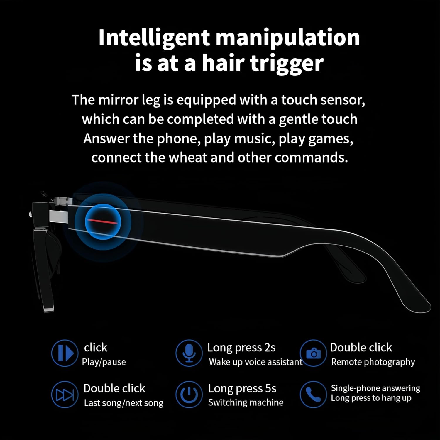 Premium Smart Sunglasses for Men/Women，Bluetooth Glasses, Polarized Glasses With Bluetooth 5.3- UV400 Protection, Open-Ear Speakers & Voice Control - Unisex Stylish Driving/Cycling Glasses ，Gray