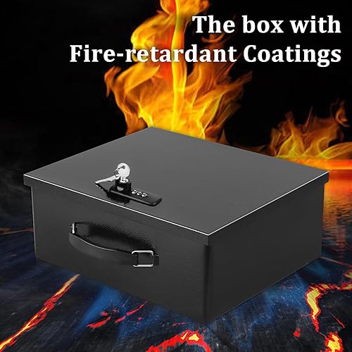 Miniatura 7 de Dalmbox Caja de seguridad portátil de metal con doble combinación y cerradura de llave, almacenamiento resistente al fuego para documentos,