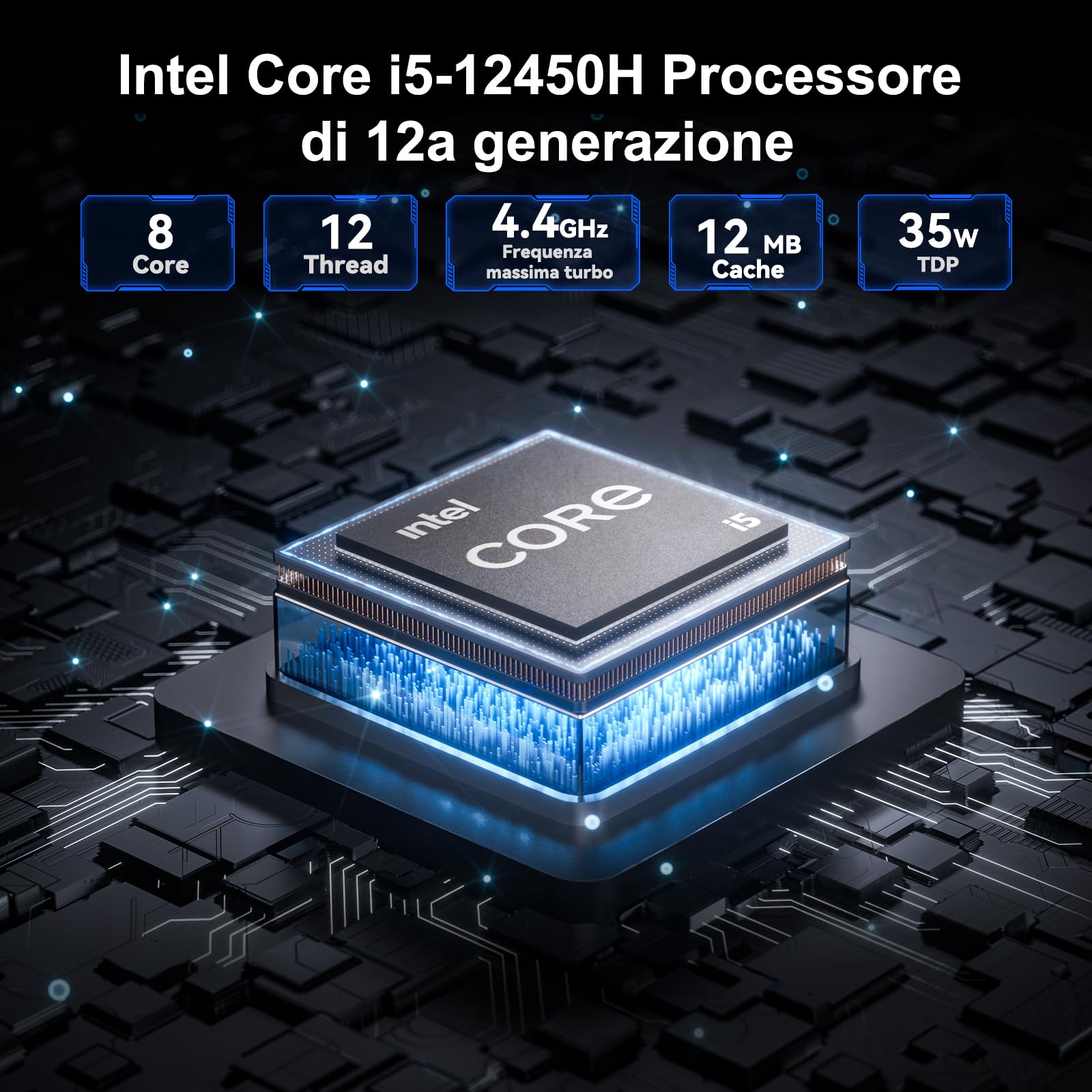 GEEKOM IT12 Mini PC con Intel i5-12450H(Garanzia 3 Anni),16GB RAM((Memoria DDR Espandibile,Non LPDDR) e 512 SSD,Windows 11 Pro,LAN 2.5G,6 x USB,Slot SD per Multitasking e Controllo industriale