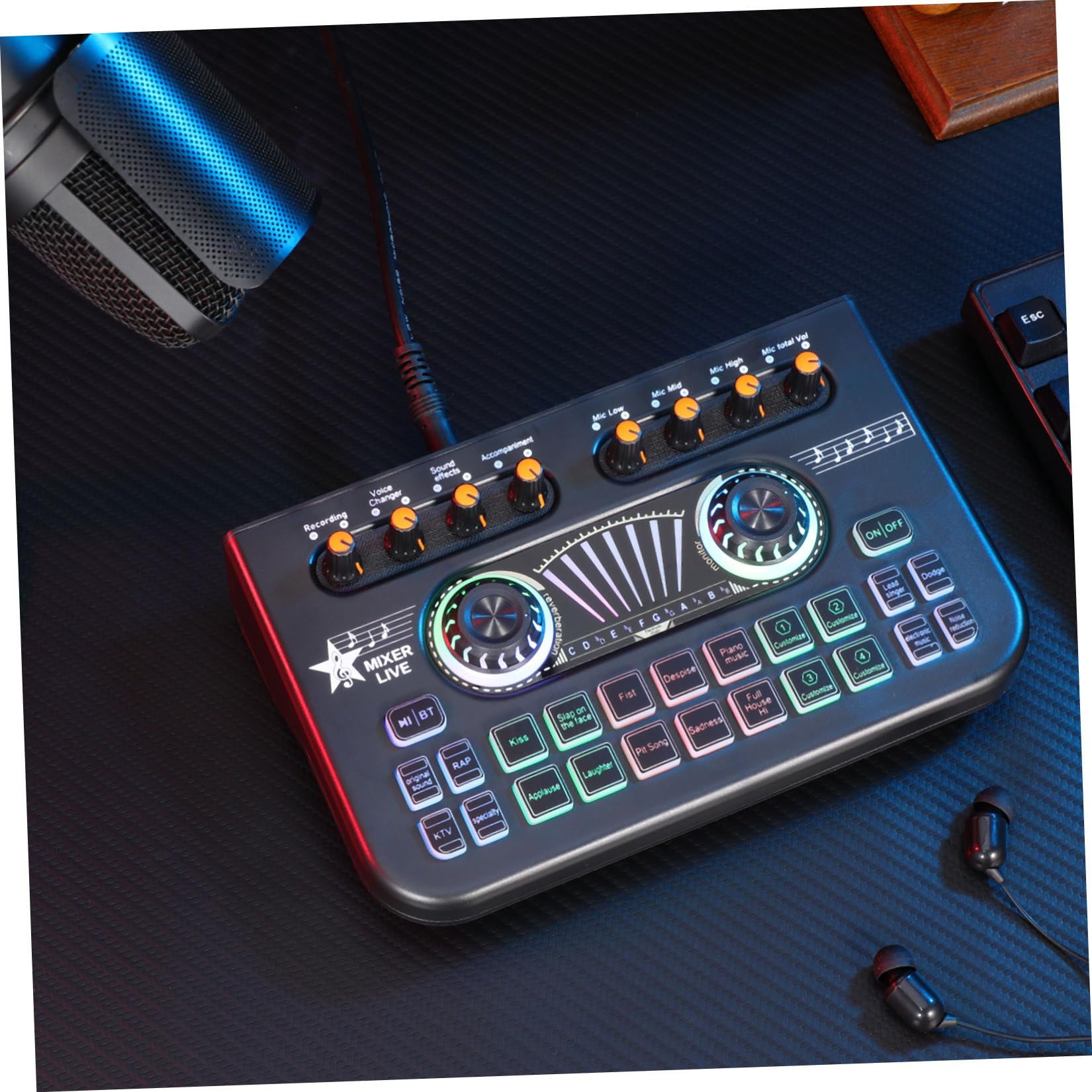 Beavorty Stimmverzerrer Mikrofon Audiomixer Mischpult mit Live Soundkarte Schwarz Metall/kunststoff Plug And Play für Karaoke und Gaming