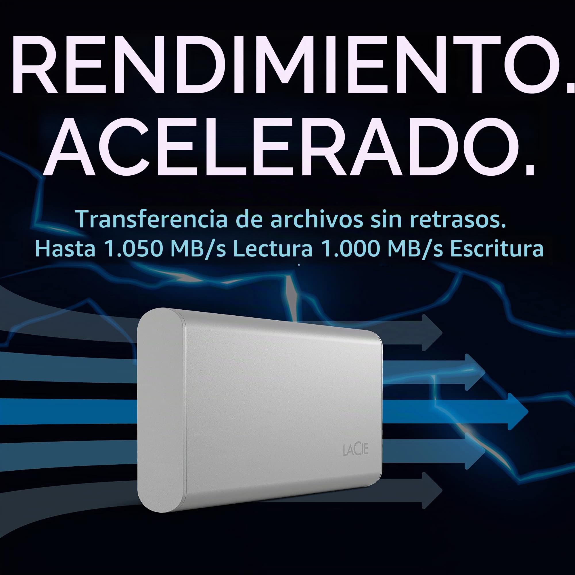 LaCie Portable SSD, 500 GB, Unidad de estado sólido externa, 1.050 MB/s, para PC Mac & iPad, Data Rescue Service (STKS500400)