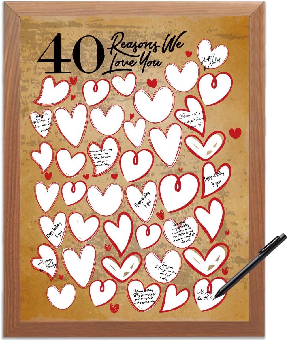 40 Reason Why We Love You,40th Birthday Wall Decor,Birthday Gifts for Women Men,Guest Canvas 40th Anniversary or Birthday Party Favors Decoration-24x18 In
