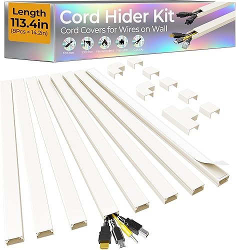 Miniatura 10 de Kit de ocultador de cable de 212.6 pulgadas, cubiertas de cable para 2-4 cables en la pared, cubiertas de alambre autoadhesivas para cables en la