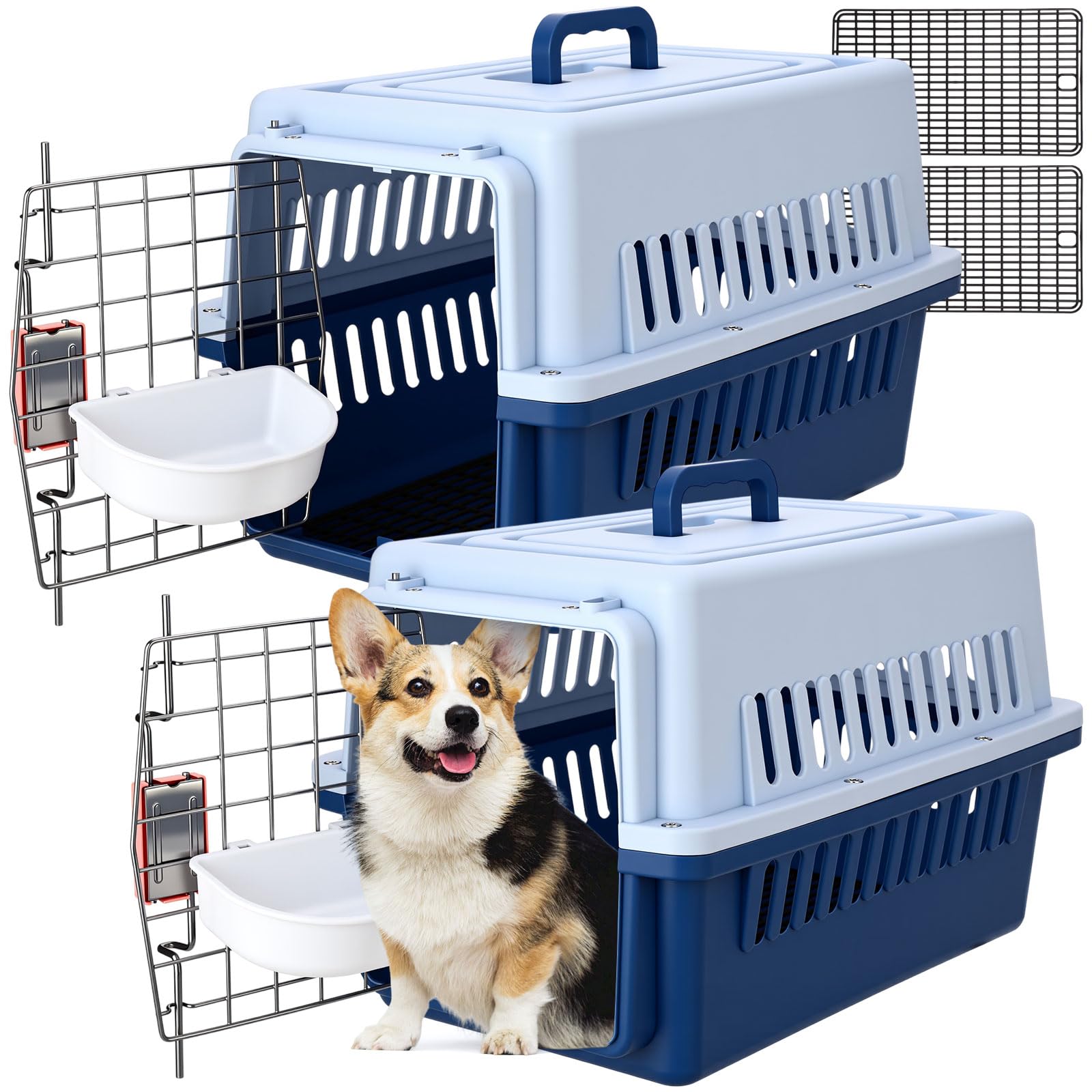 2 Sets 19" Travel Pet Carrier for Small Dogs and Cats Hard-Sided Plastic Dog Crate Cat Kennel with Wire Door, Ventilation and Security Lock Portable Pet Carrier for Car Airline Travel, Up to 13lbs