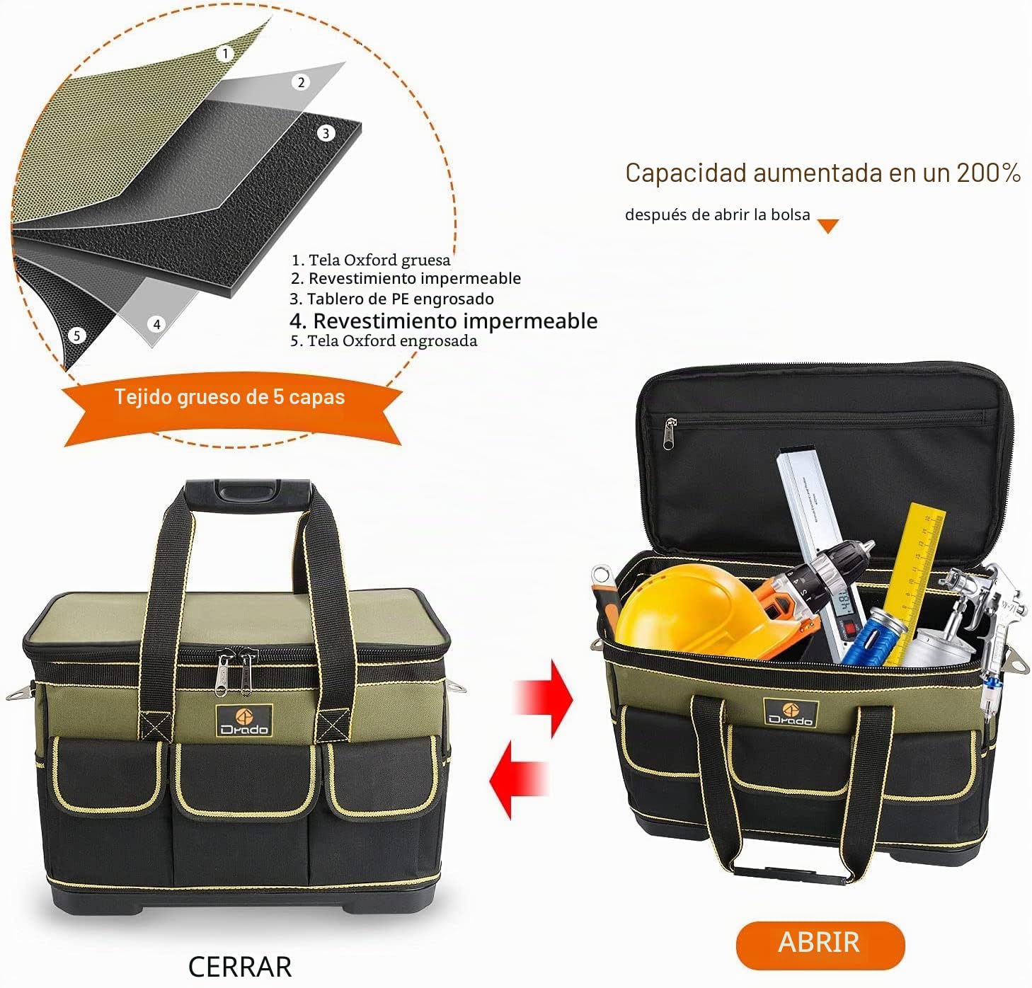 Drado Bolsa de Herramientas Profesional e Impermeable Con Correa Ajustable Para el Hombro (40 x 23 x 28 cm)