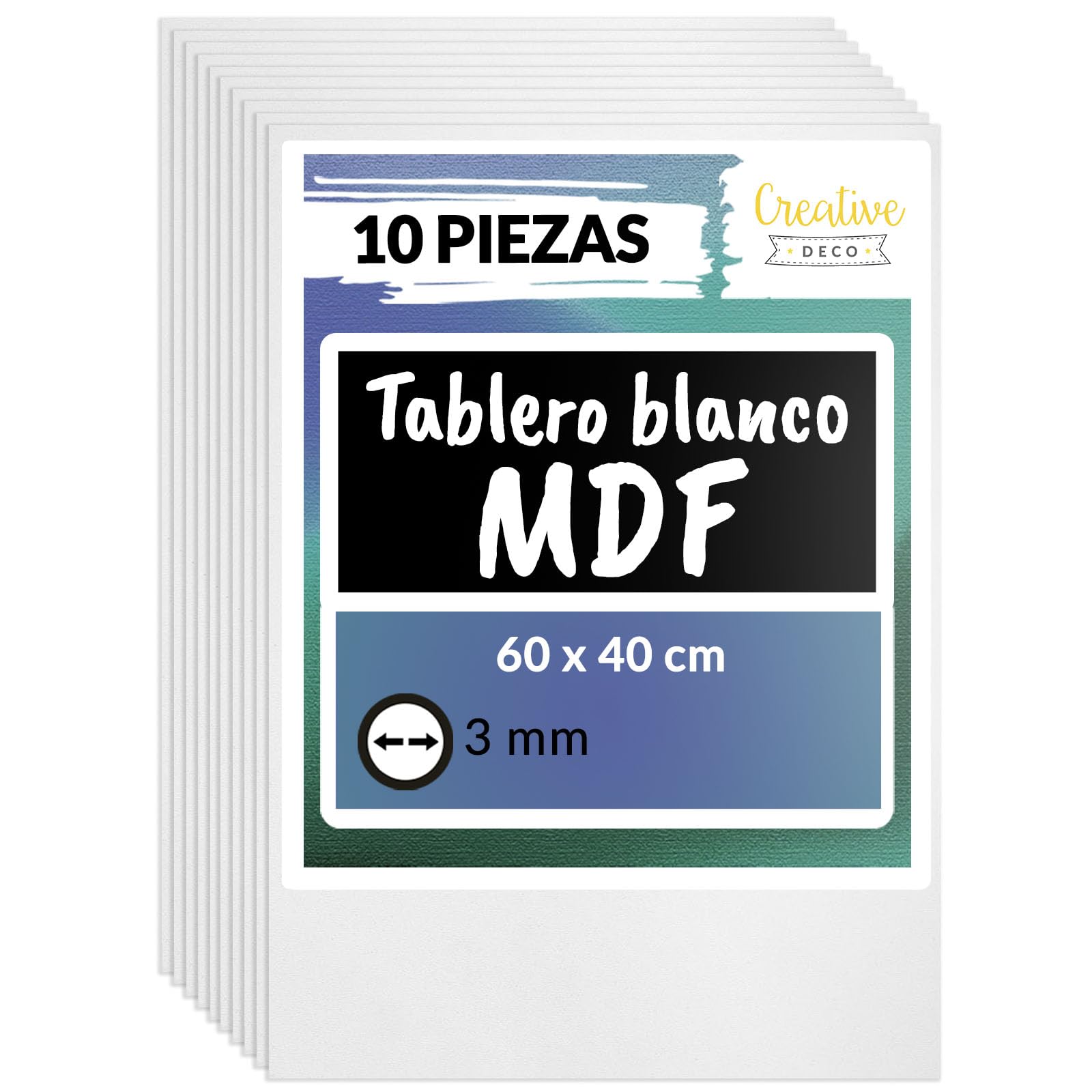 Creative Deco 10 x MDF Tablero 60 x 40 cm Madera Blanco | 600 x 400 x 3 mm (+/-2mm) | Perfecto para Corte por Laser, CNC Router, Modelado, Calado, Bricolaje, Manualidades