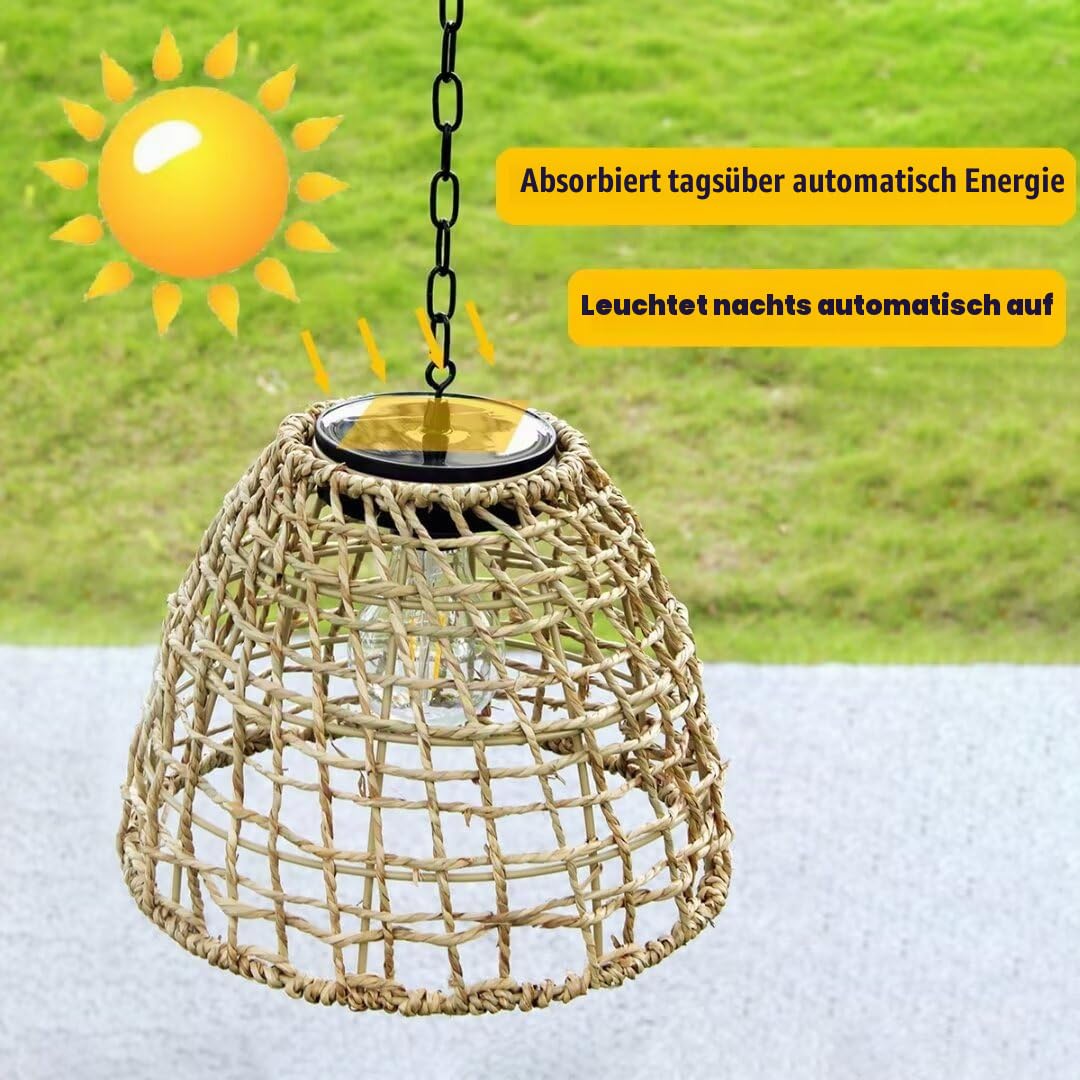 2 Packungen Seegras Weben Solarlampe Solarstrom Hängelampe Solar Garten Pendelleuchte Außen Solar Hängelampe Außen Hängeleuchte für Balkon, Garten