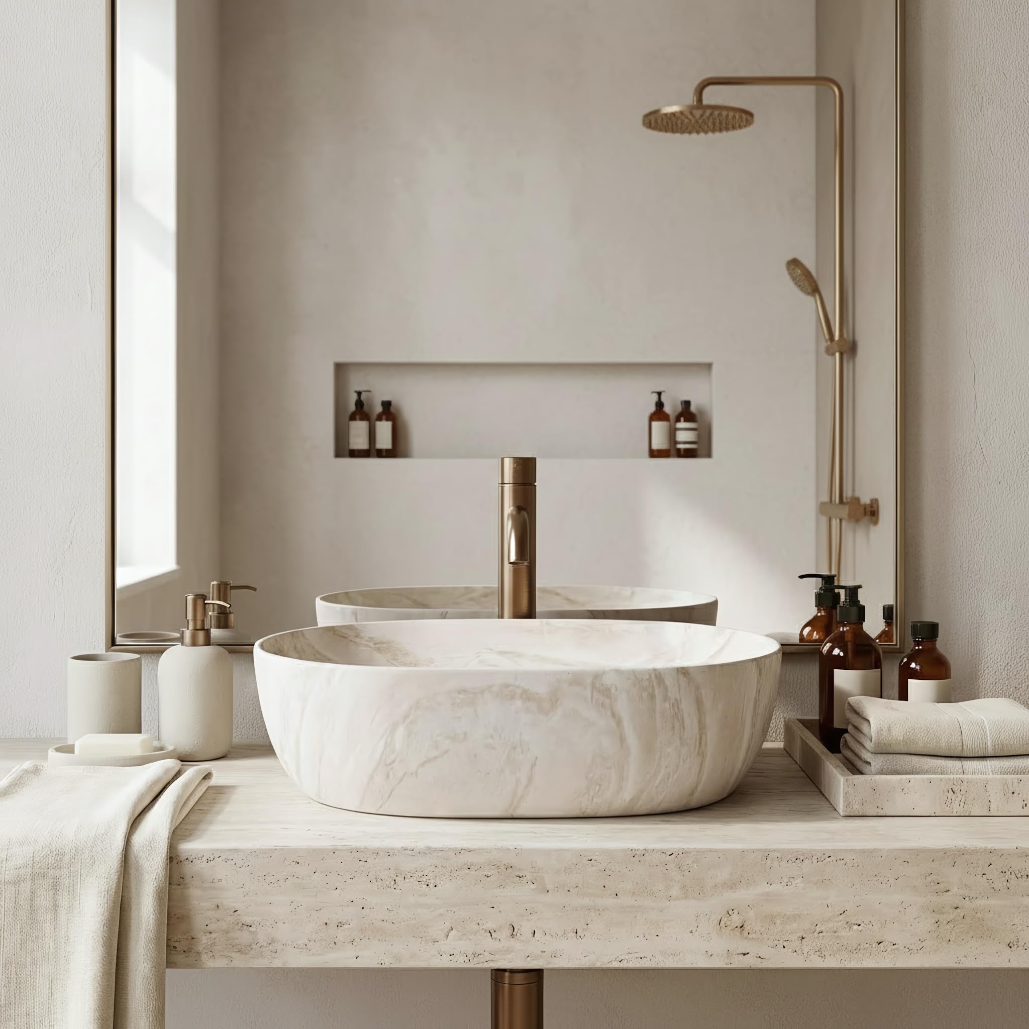 Lavabo Sobre Encimera Rea Amelia Kallisto 48 Beige 48X34,5X13,5Cm