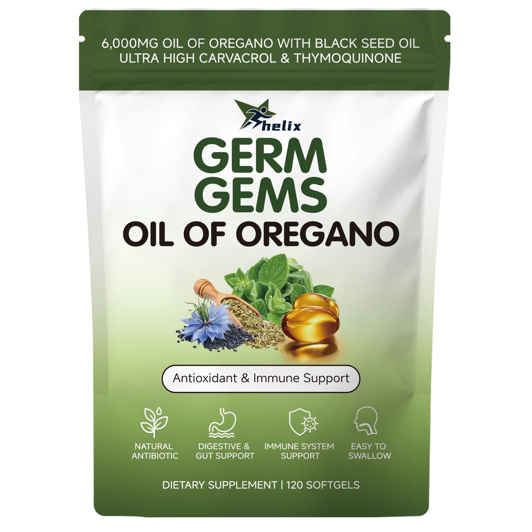 Helix Germ Gems Oil of Oregano Softgels with Black Seed Oil