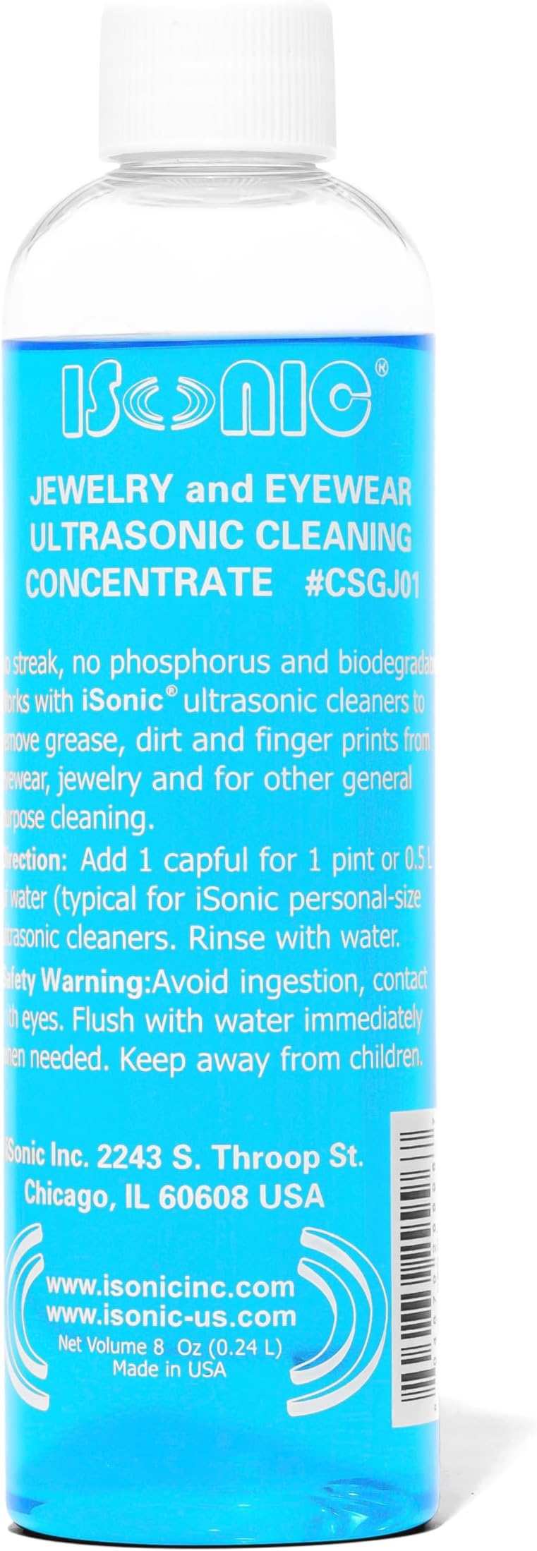 Ultrasonic Jewelry & Eyewear Cleaning Solution Concentrate (8 fl oz) - Professional Cleaner for Ultrasonic Machines, Removes Dirt, Oils & Buildup