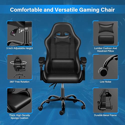 Miniatura 46 de YSSOA Silla de juegos, silla de jugador grande y alta, silla giratoria ajustable estilo carreras, sillas ergonómicas de videojuegos con Rojo
