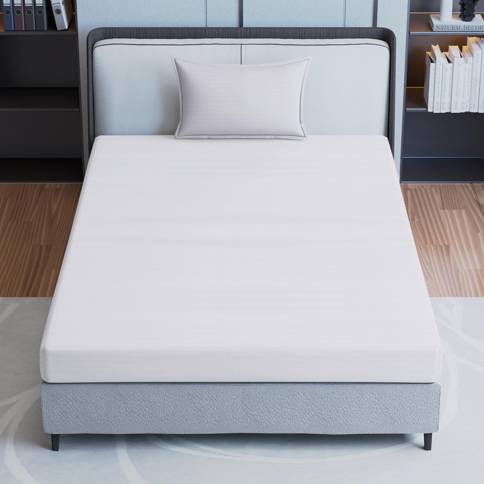 Pro LinenImperial Satin Stripe Pure Cotton 300Tc, 2Pc Bedding Set, Single Standard Size 230x135 Cm, White, (1 Bed Sheet + 1 Pillow Covers)