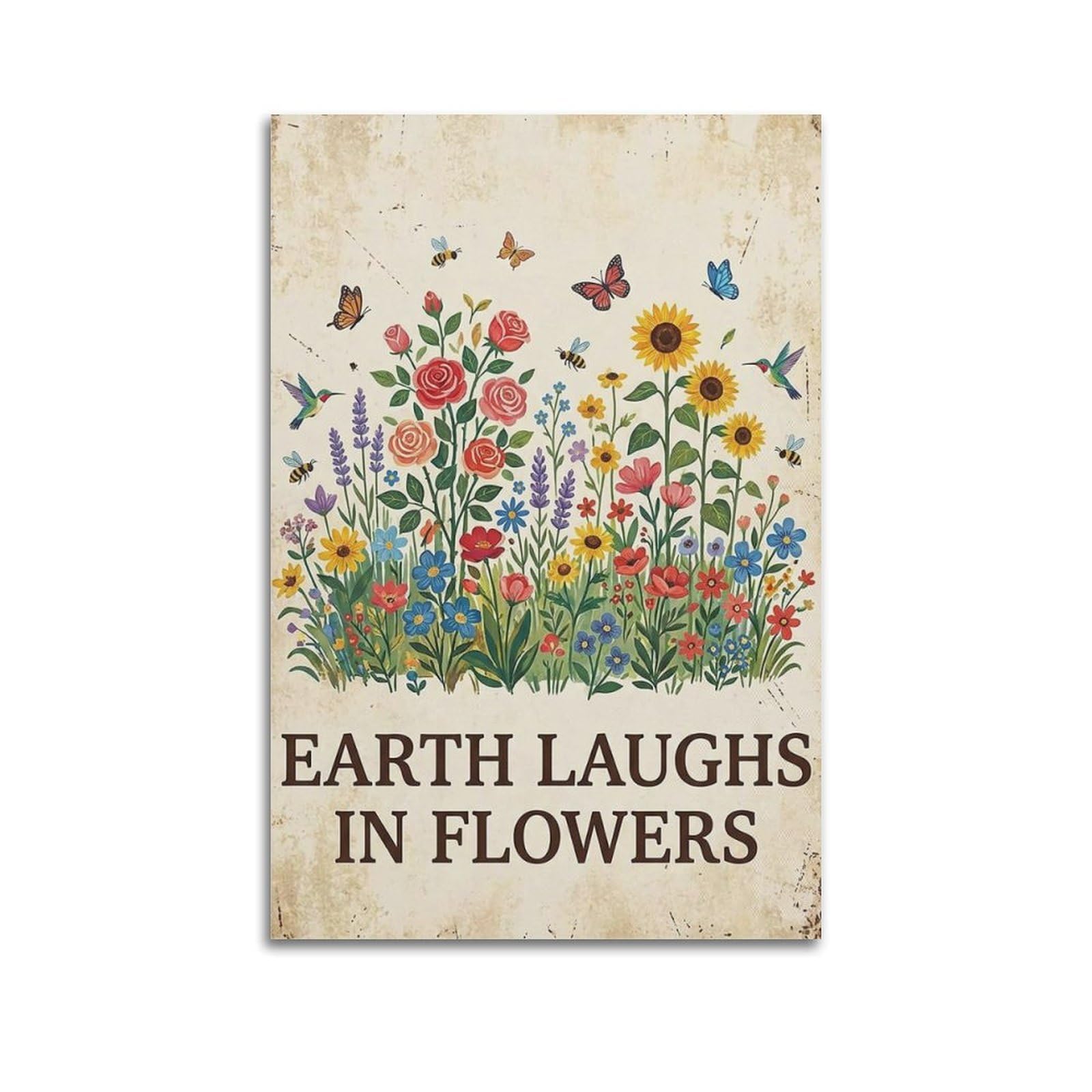 OKAHYS Earth Laughs In Illustration Poster Flower Botanical Modern Decorative Canvas Prints - Ideal Wall Art for Family, Man Cave, Game Room, Boys & Girls Bedroom 20x30inch