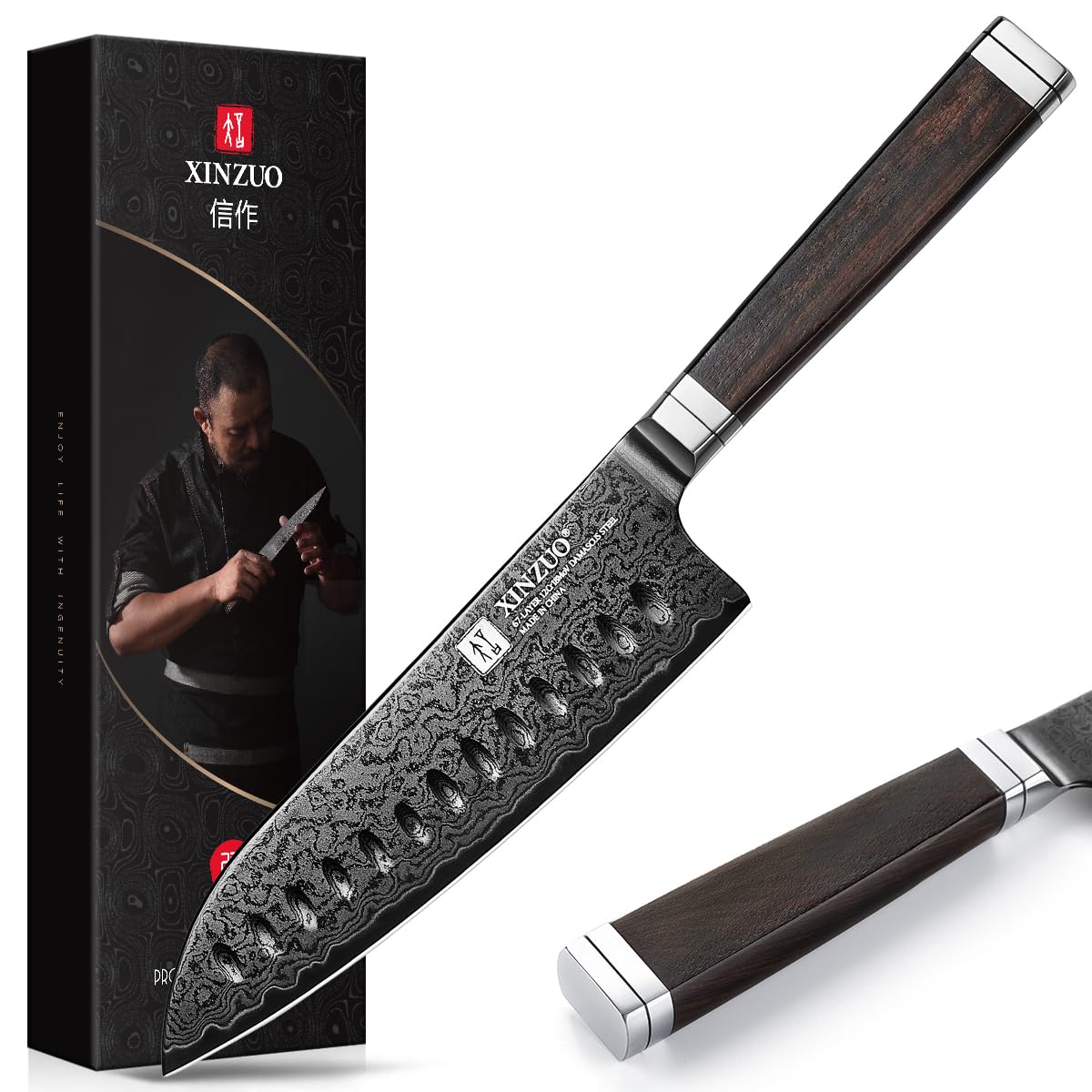 Couteau Santoku XINZUO de 18,2cm pour émincer et cuisiner vos repas quotidiens