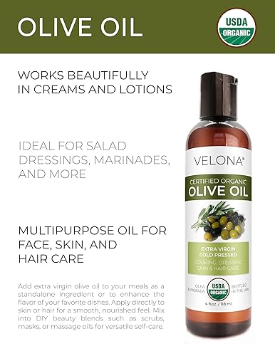 Miniatura 2 de velona Aceite de oliva orgánico certificado por USDA, 4 onzas líquidas, aceite portador 100% puro y natural, extra virgen, sin refinar, prensado en