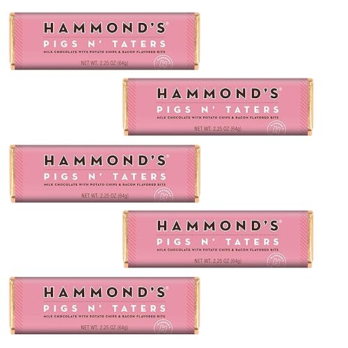 Miniatura 1 de Hammond's Candies Pigs N' Taters - Barras de chocolate gourmet  Chocolate con leche, papas fritas, trozos con sabor a tocino, barra de chocolate
