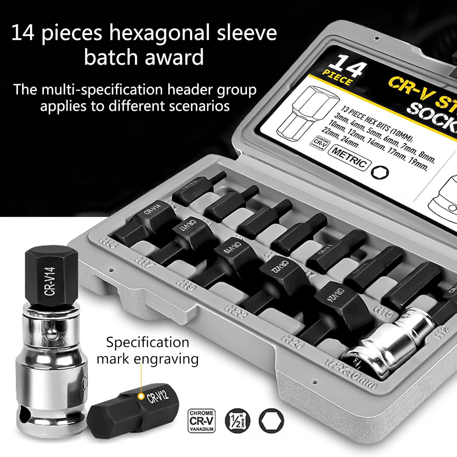 leatflly(リートフライ) 六角ビットソケットセット、14ピースコンプリート、収納ケース付きビットソケットセット「ドライブ六角  leatflly(リートフライ) 14個 80mm 六角ソケット、6-19mm シャンクセッタードライバー、ドリルビット、1/4イン 楽天市場】電動  インパクト ...