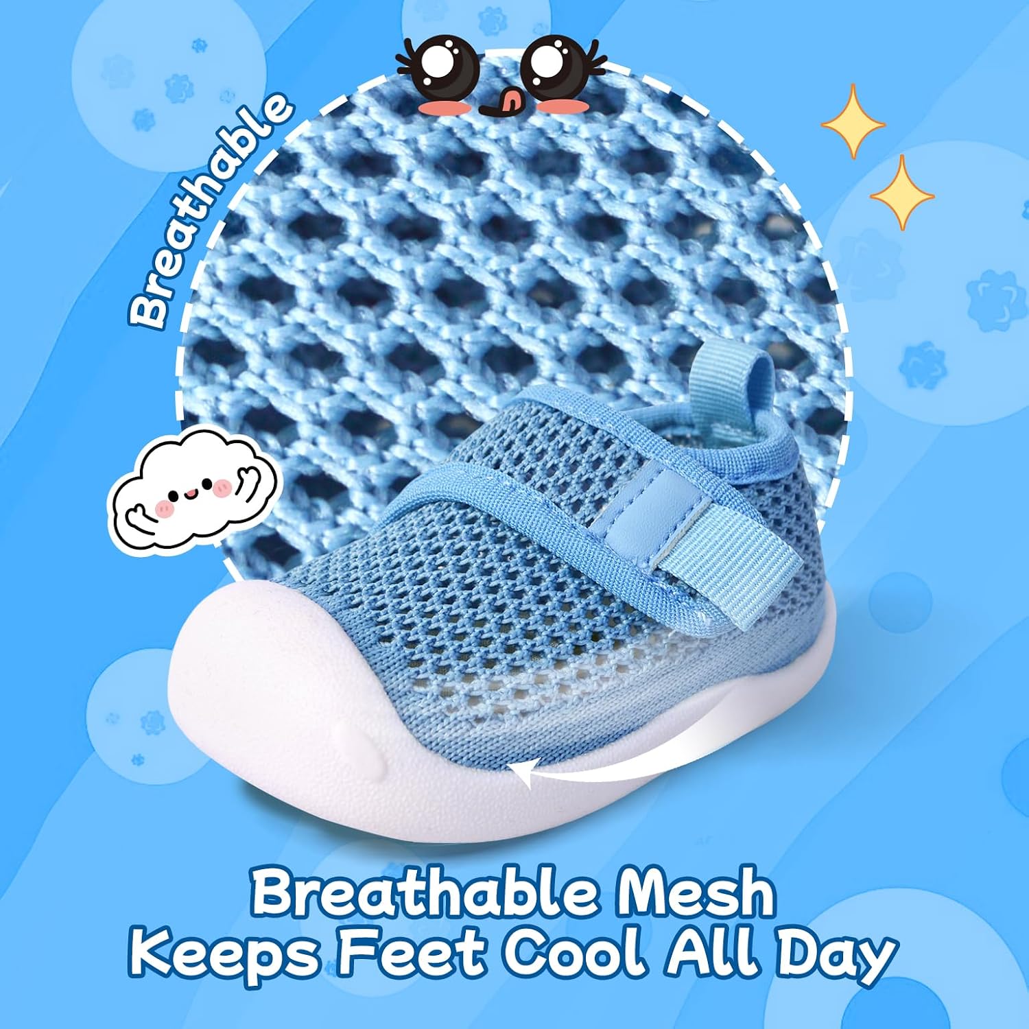 Toddler Shoes Baby Girl Boy Soft Breathable Mesh Wide Toe Box Lightweight Non-Slip Slip On First Walking Shoes