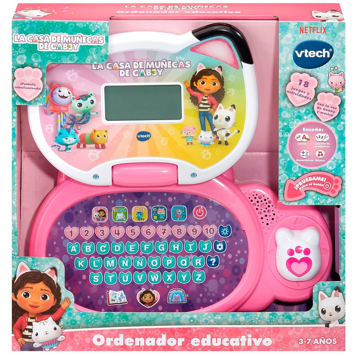 VTech - Ordenador Educativo La casa de muñecas de Gabby, Juguetes Electrónicos para niños +3 Años, Pantalla LCD, Juegos y Actividades de Aprendizaje, Versión ESP